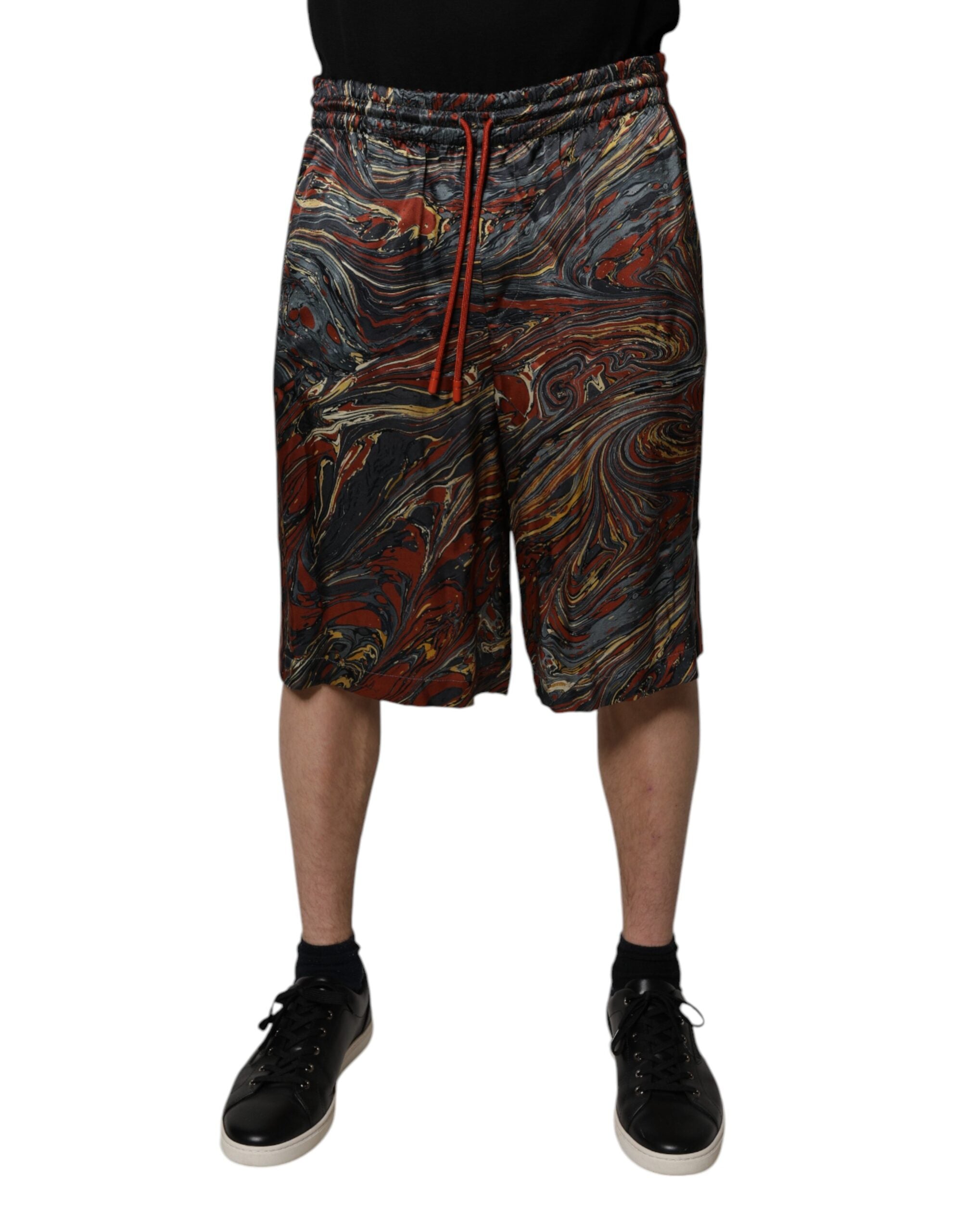 Multicolor Marble Print Trouser Bermuda Shorts - ventzia
