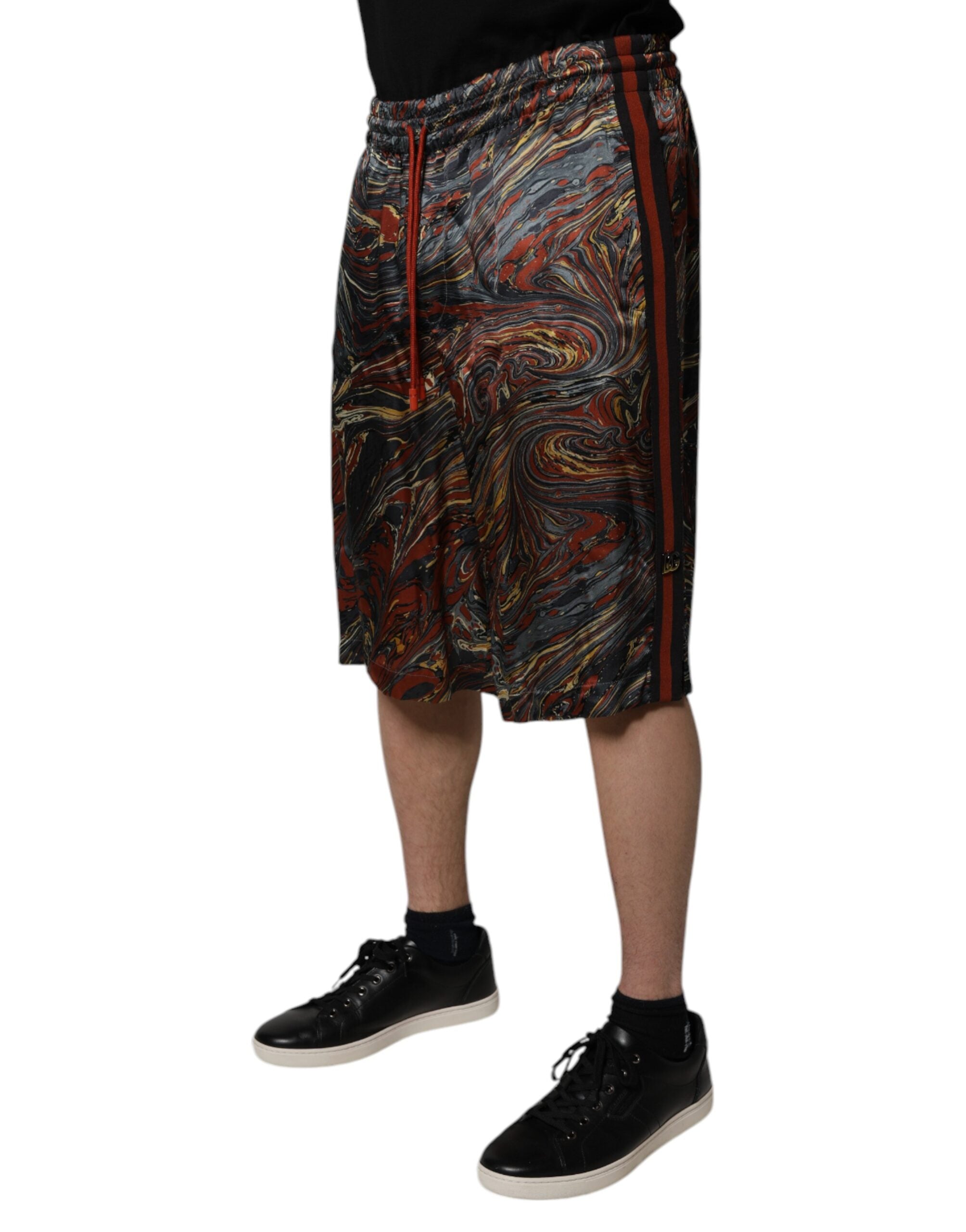 Multicolor Marble Print Trouser Bermuda Shorts - ventzia