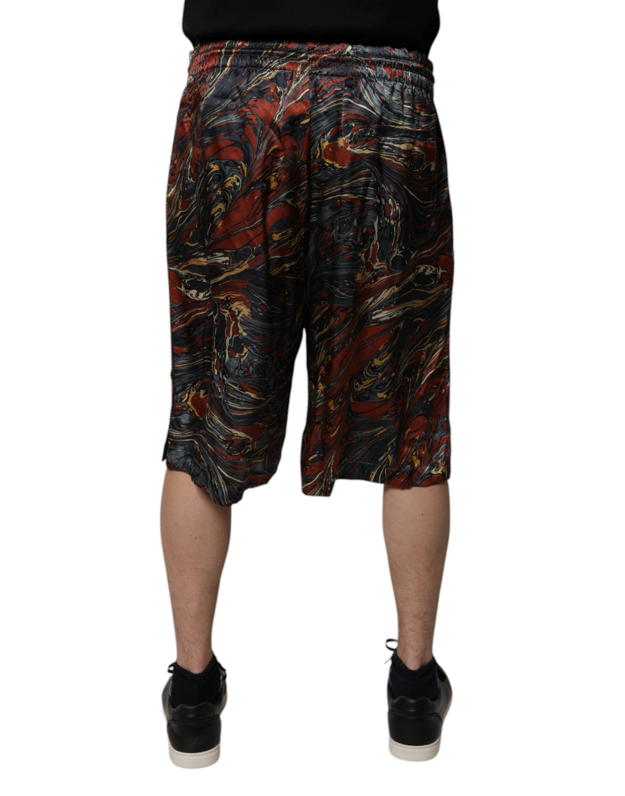 Multicolor Marble Print Trouser Bermuda Shorts - ventzia