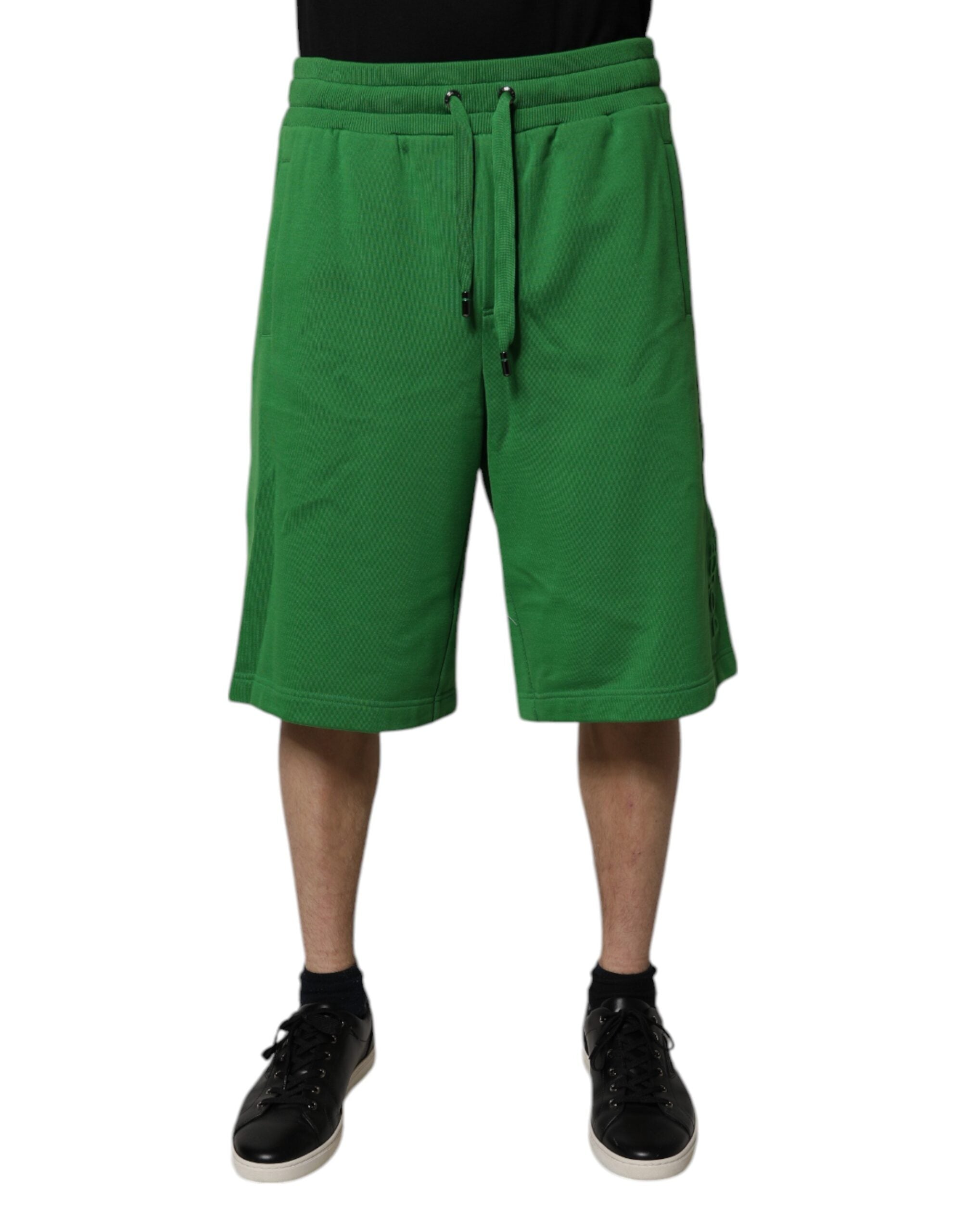 Green Cotton Men Sweatshorts Bermuda Shorts - ventzia