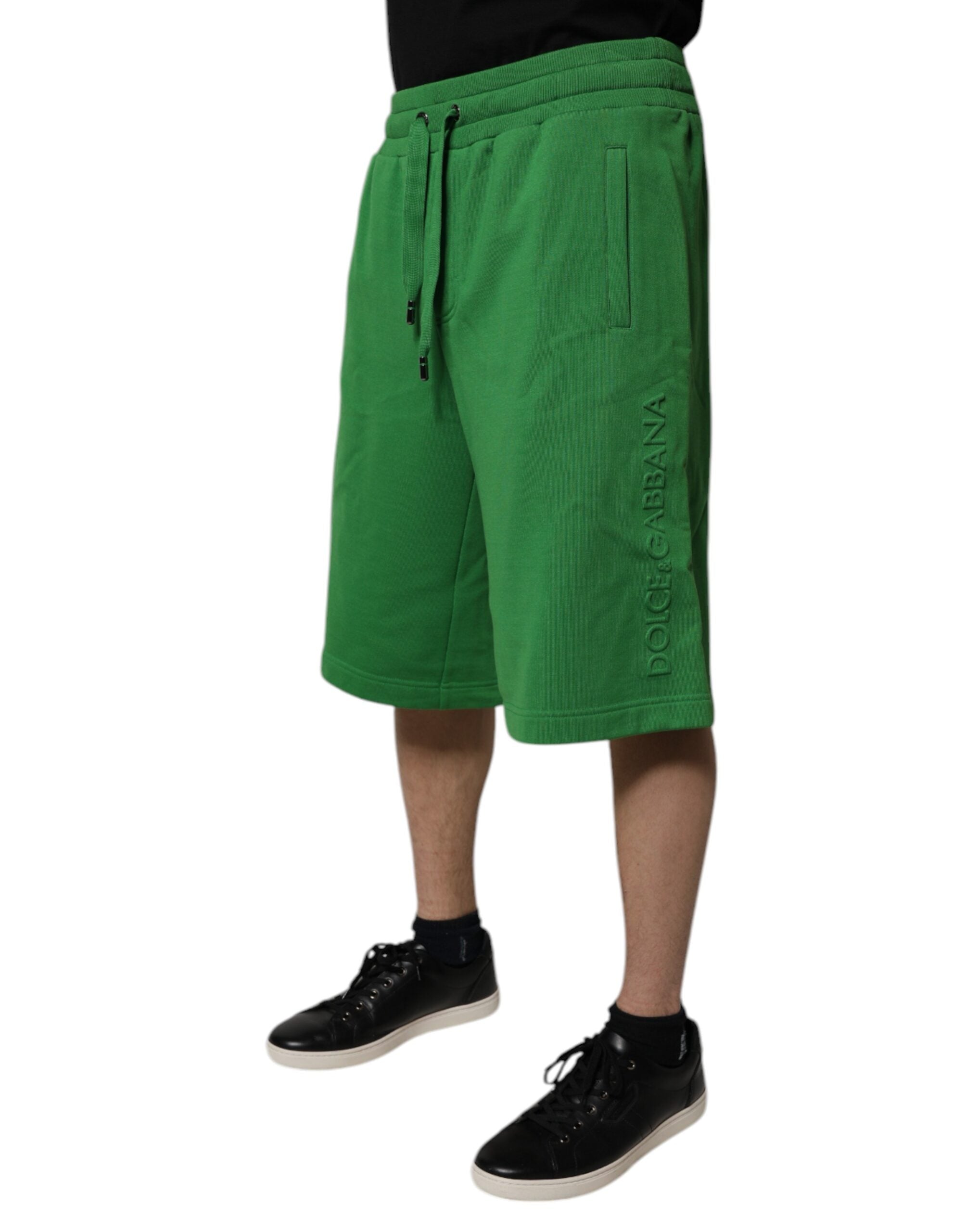 Green Cotton Men Sweatshorts Bermuda Shorts - ventzia