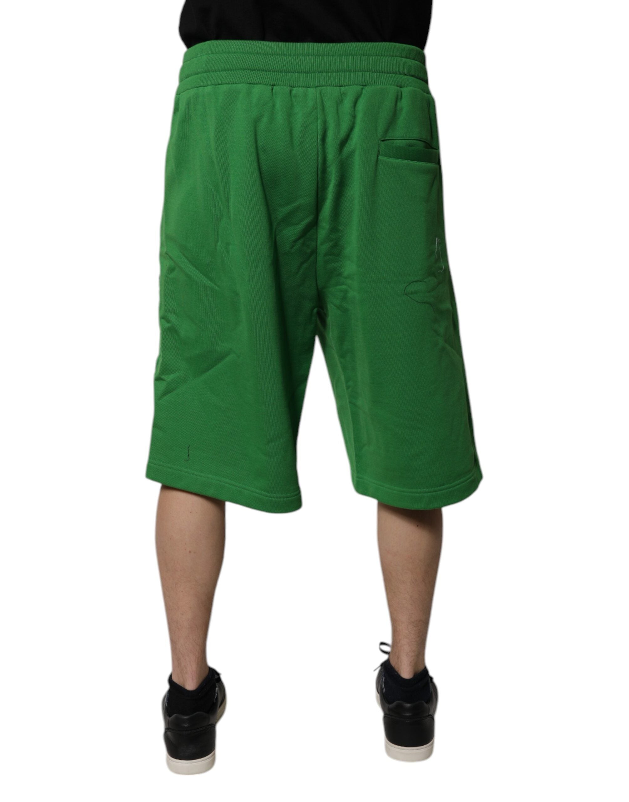 Green Cotton Men Sweatshorts Bermuda Shorts - ventzia