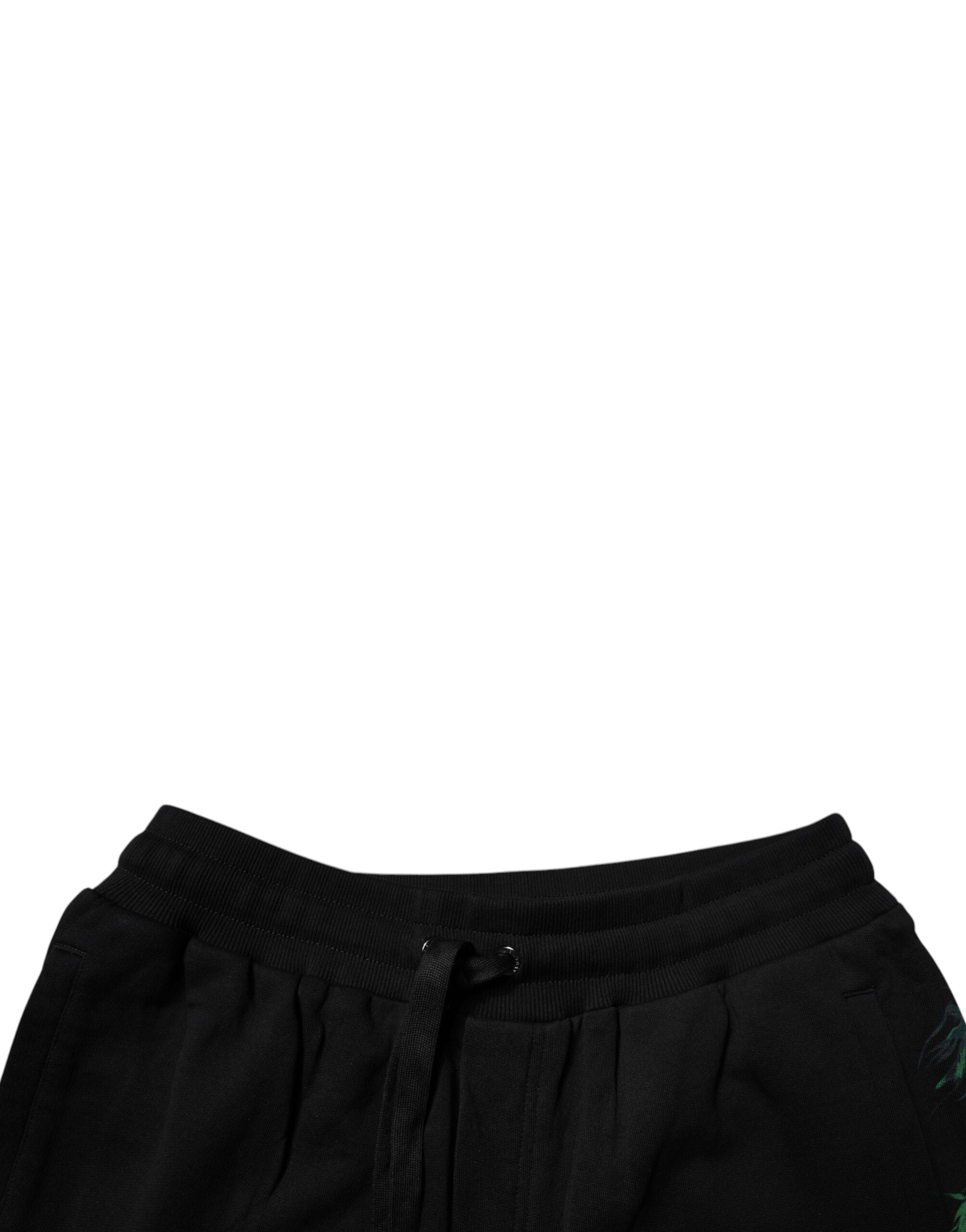 Black Cotton Logo Floral Print Bermuda Shorts - ventzia