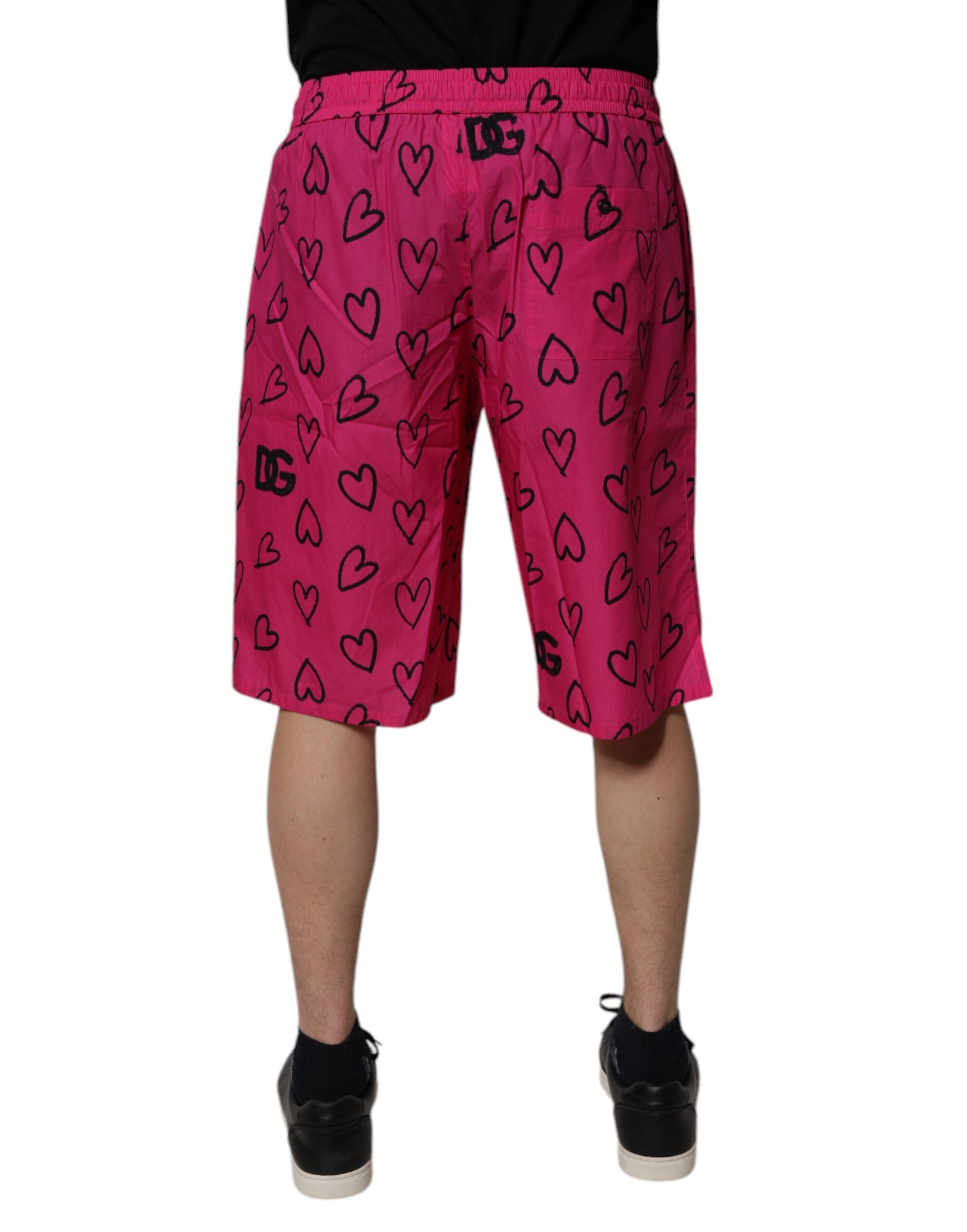 Pink Cotton Heart Print Bermuda Shorts - ventzia