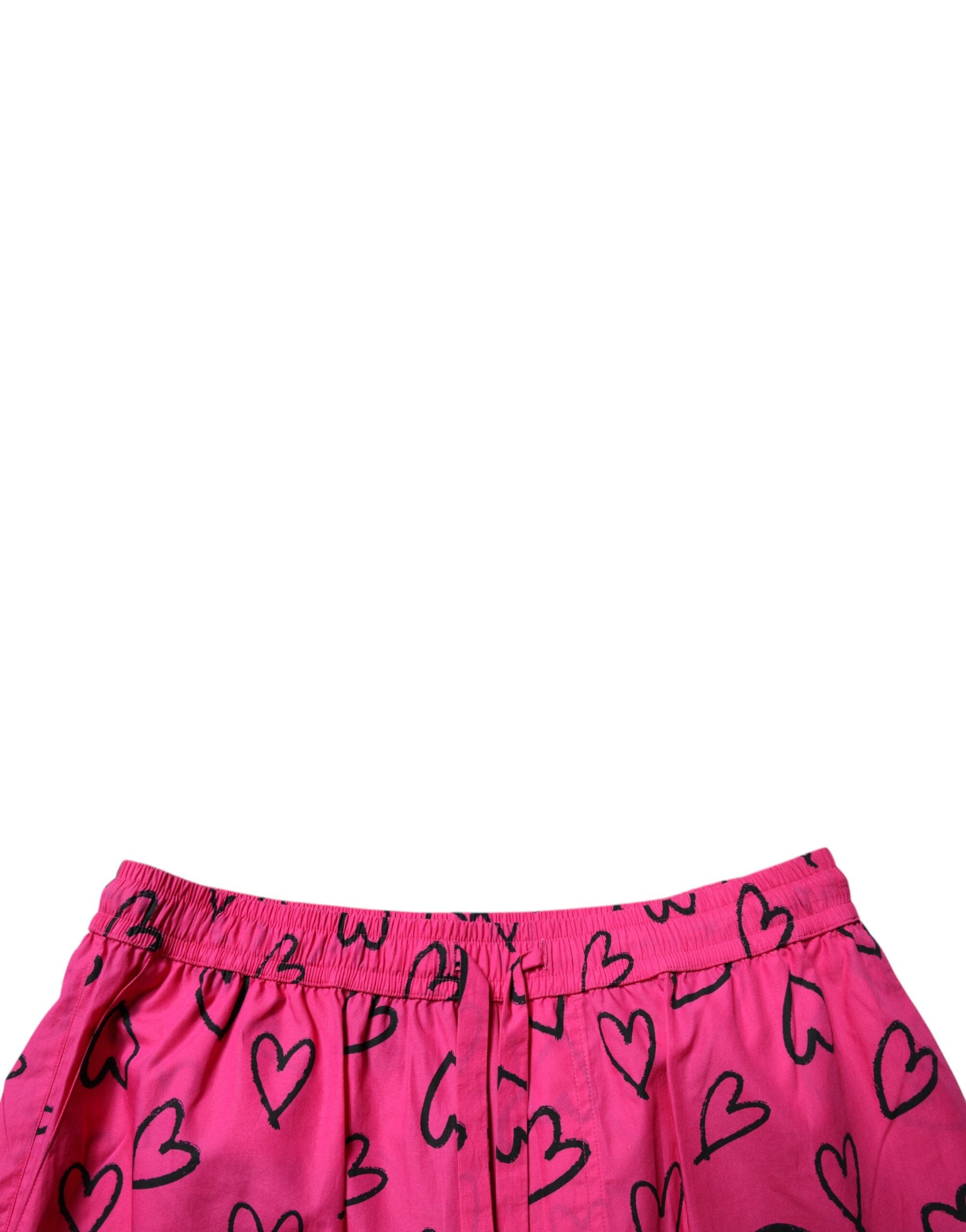 Pink Cotton Heart Print Bermuda Shorts - ventzia