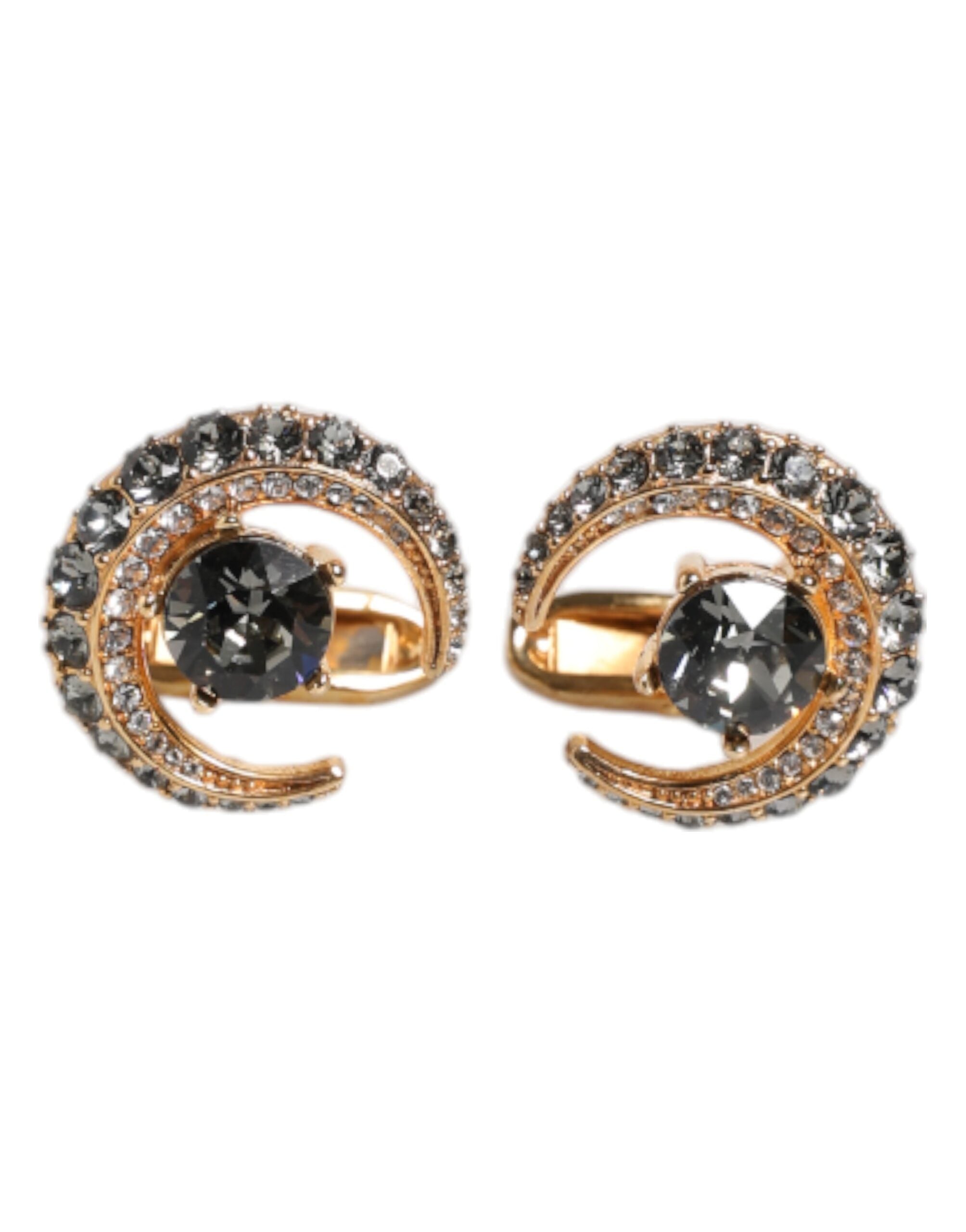 Brass Gold Black Crystal Luna Cufflink - ventzia
