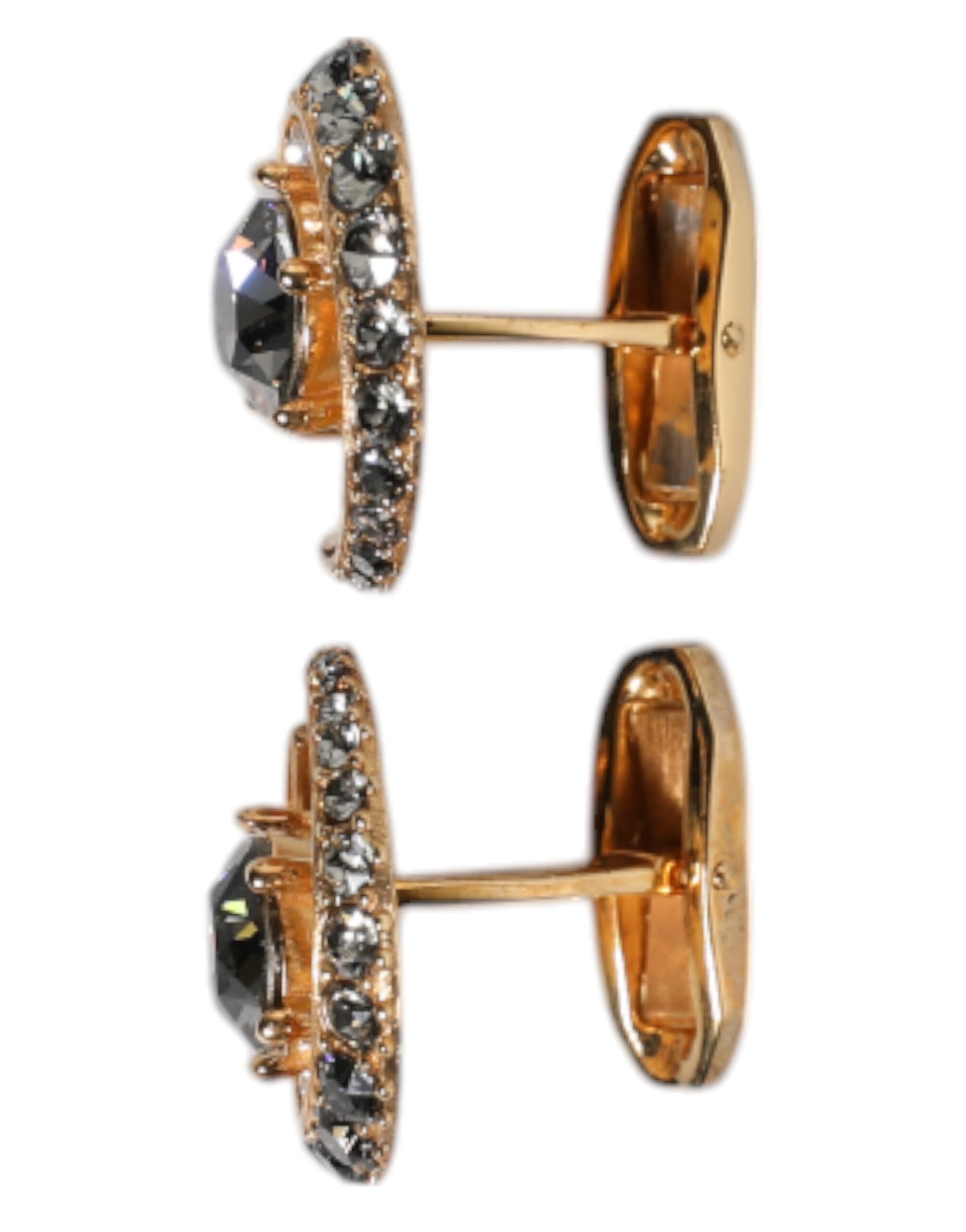 Brass Gold Black Crystal Luna Cufflink - ventzia