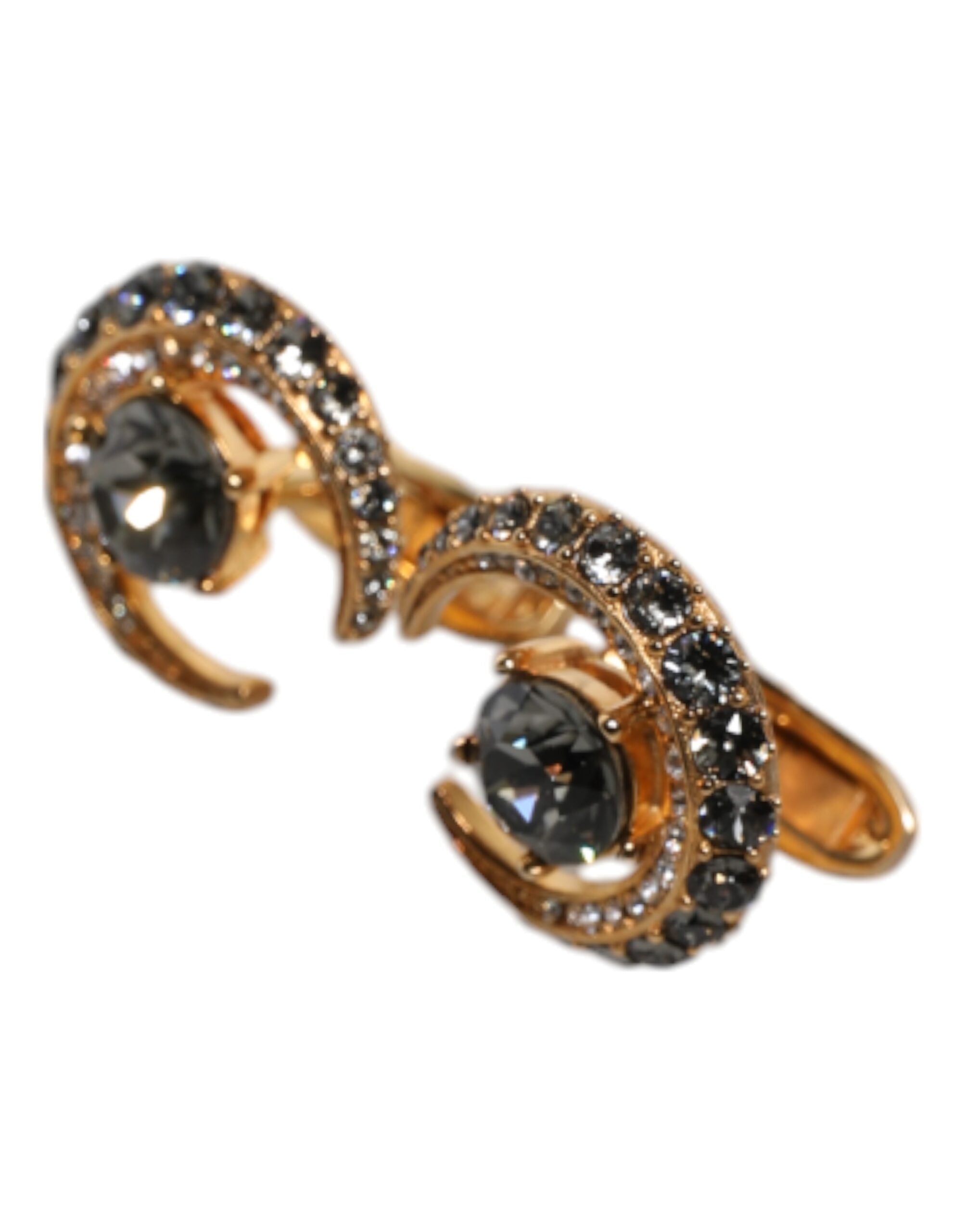 Brass Gold Black Crystal Luna Cufflink - ventzia