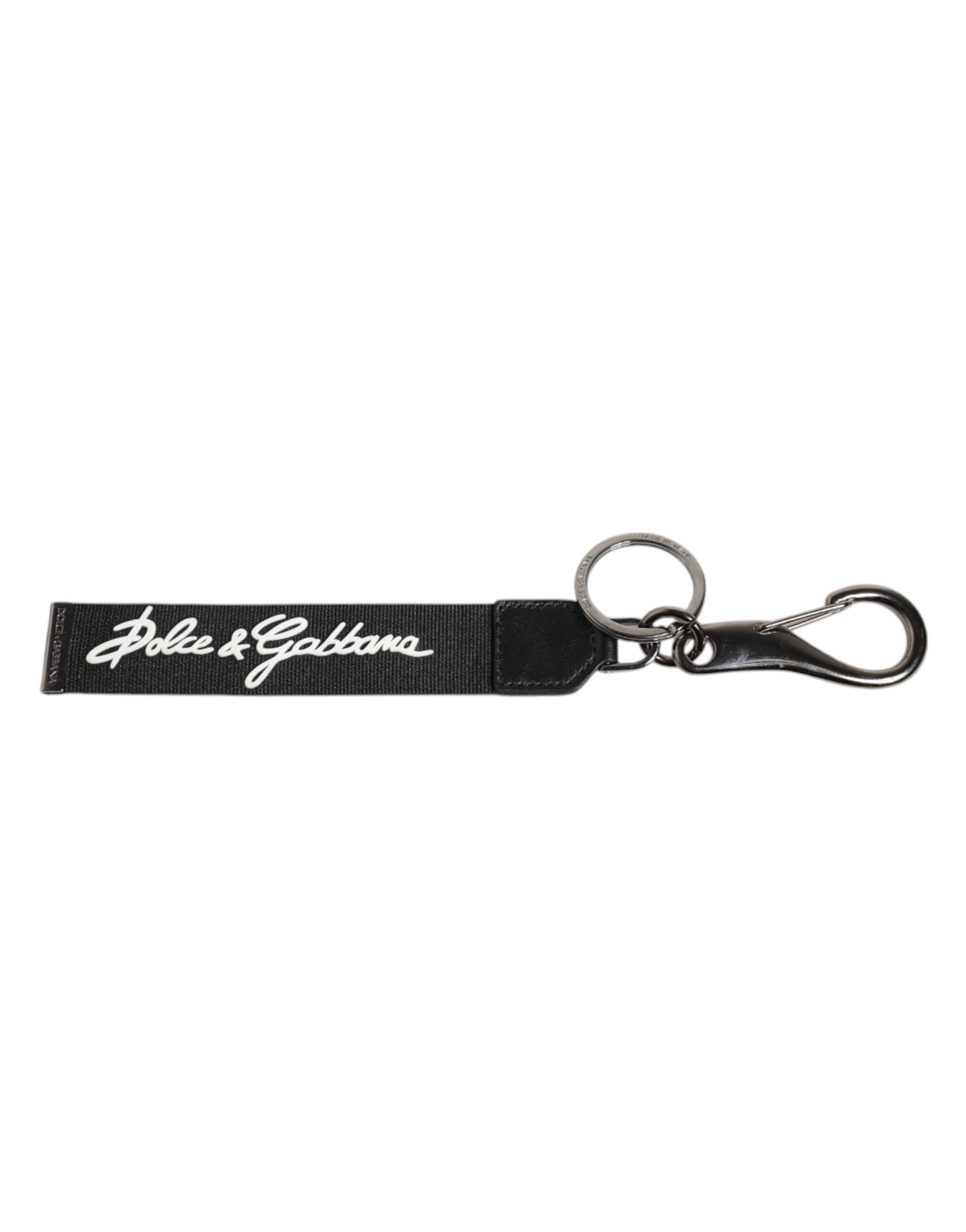 Black White DG Logo Silver Men Keychain Polyester Keyring - ventzia