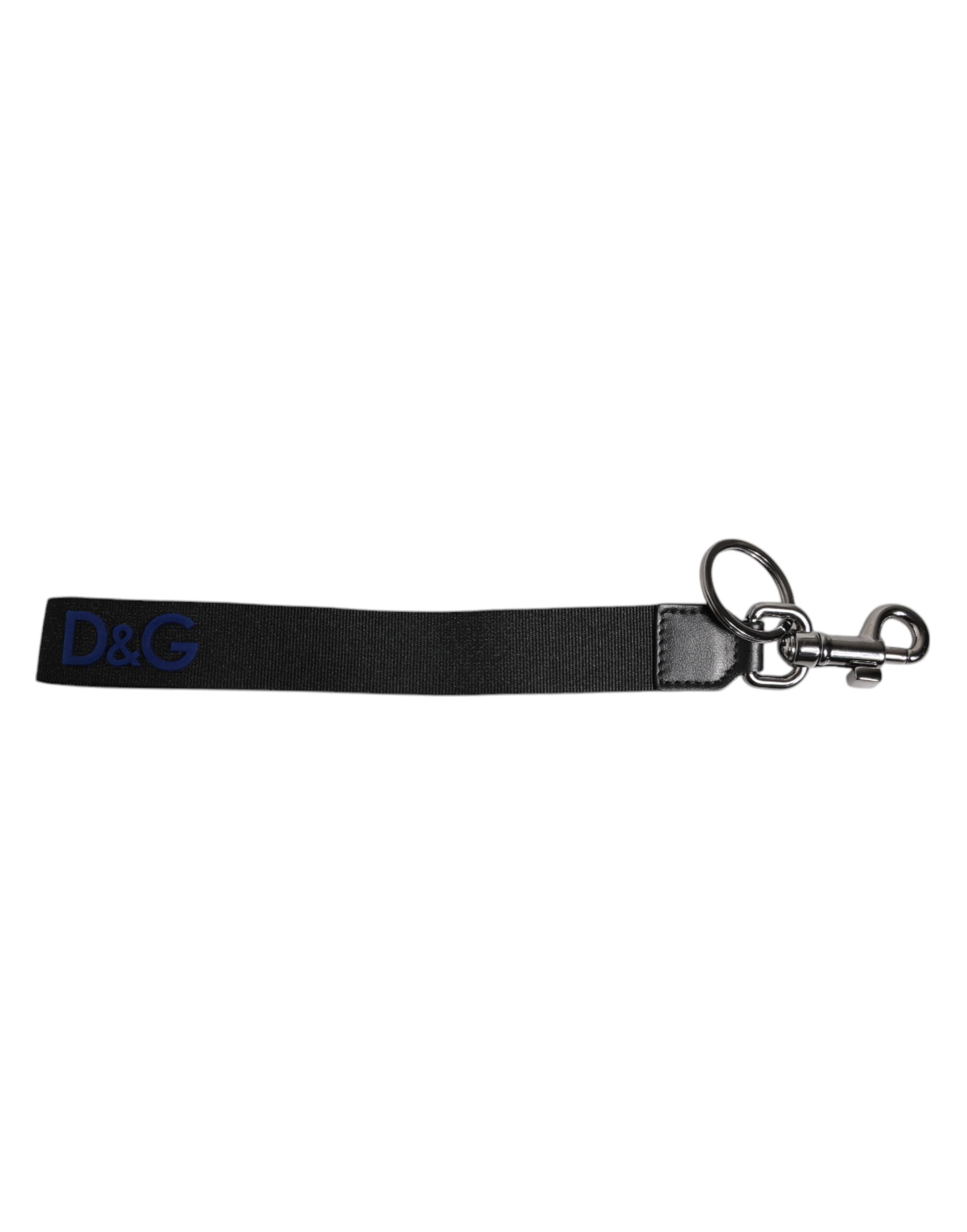Black Logo Nylon Silver Brass Men Holder Keychain Keyring - ventzia