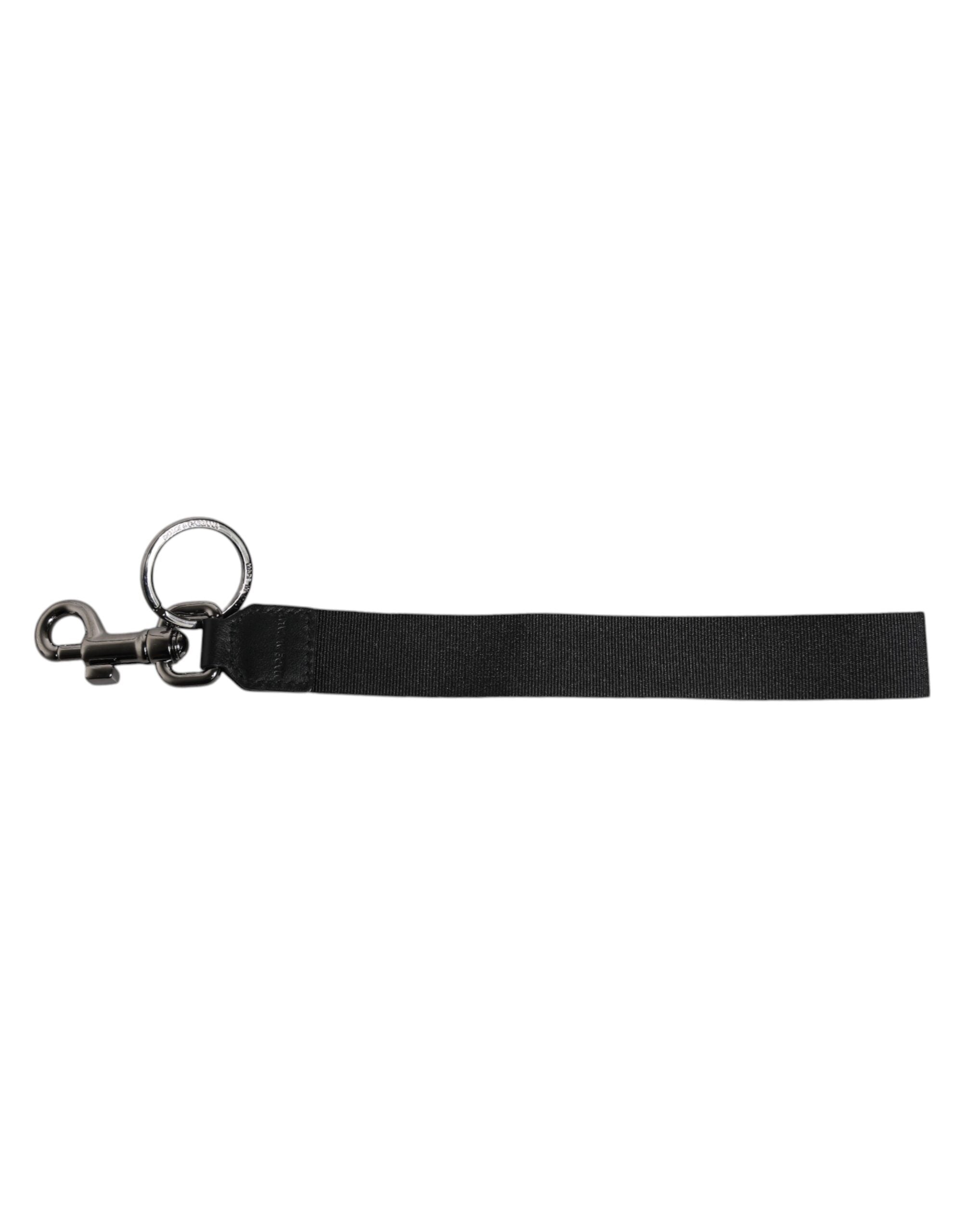 Black Logo Nylon Silver Brass Men Holder Keychain Keyring - ventzia