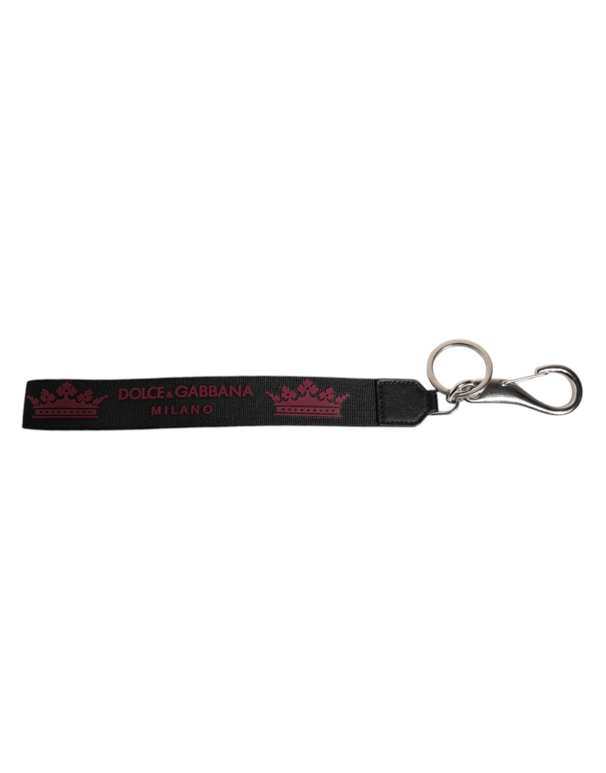 Black Nylon Logo DG Crown Men's Holder Keychain Keyring - ventzia