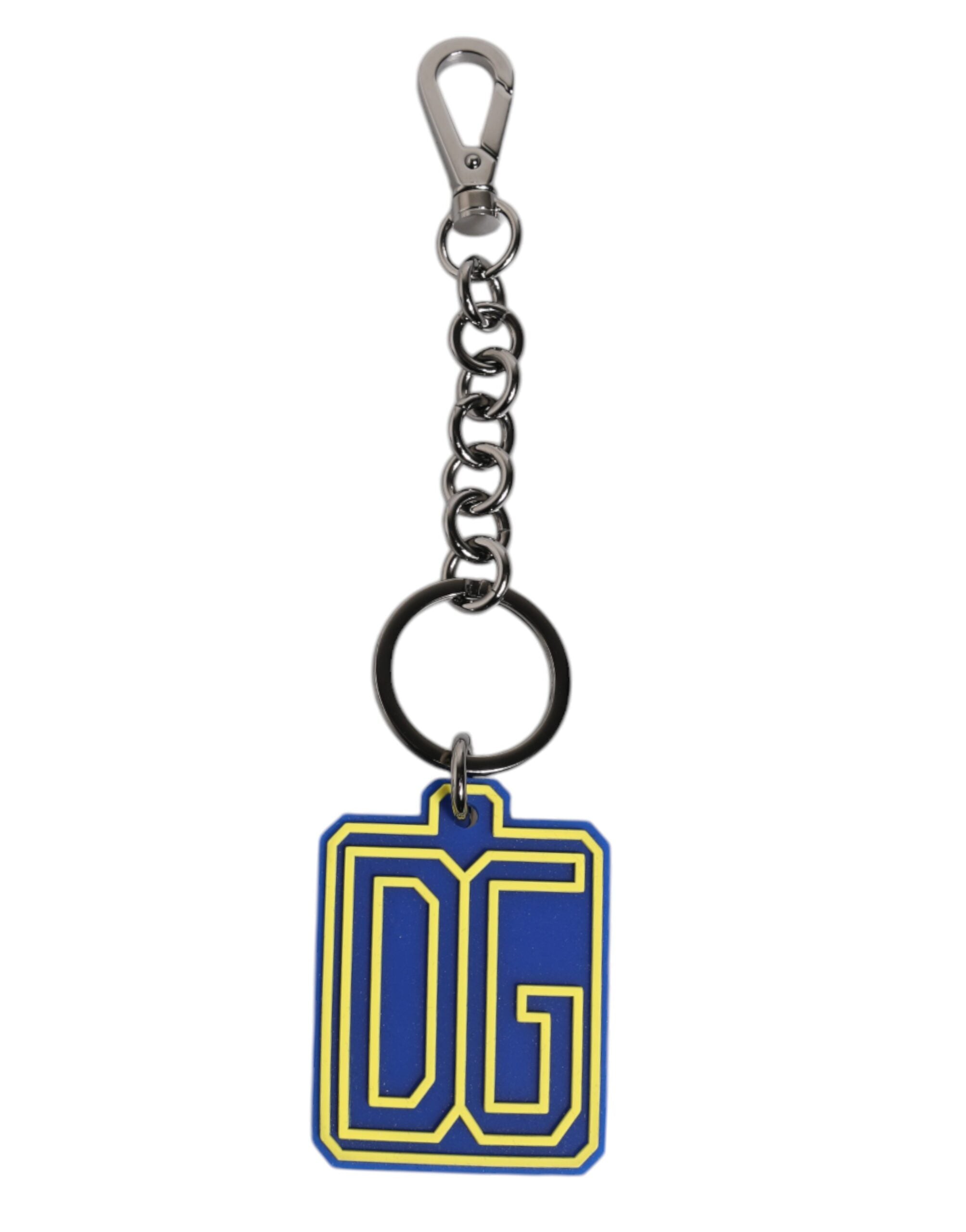 Blue Yellow DG Rubber Logo Silver Men's Keychain Keyring - ventzia
