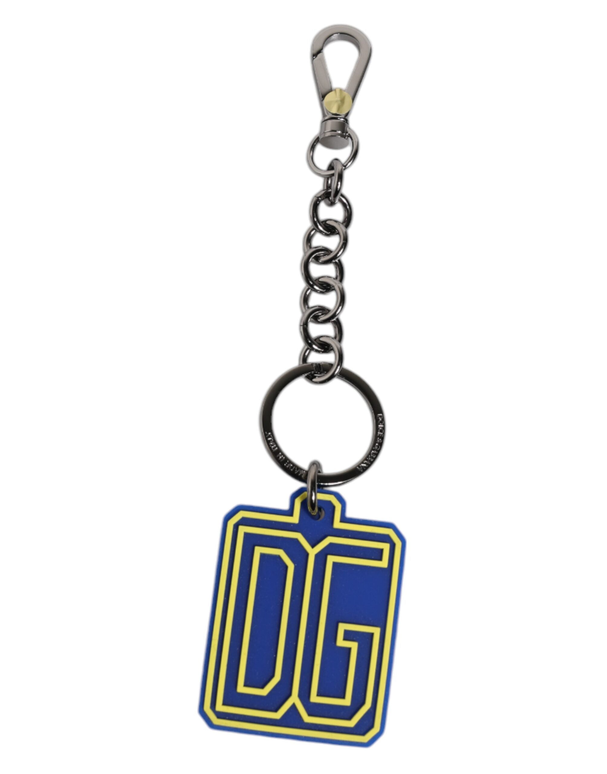 Blue Yellow DG Rubber Logo Silver Men's Keychain Keyring - ventzia