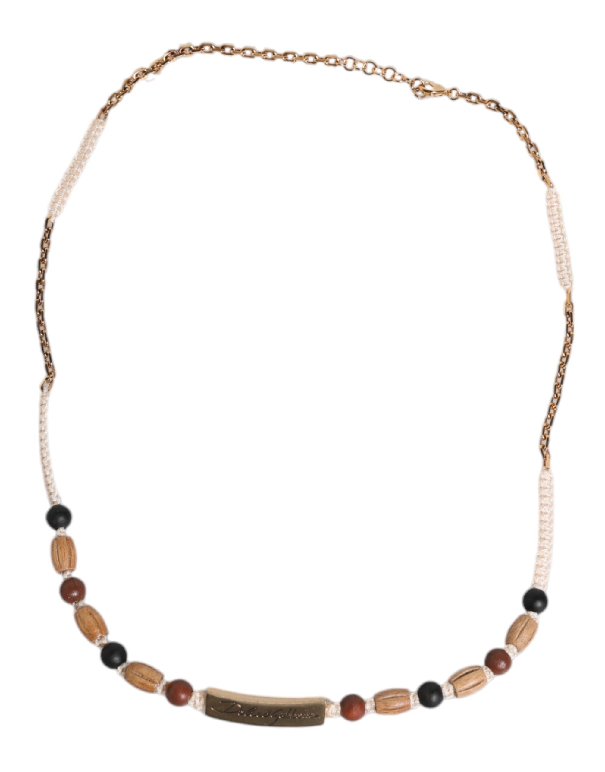 Black Gold Wooden Beaded Logo Pendant Necklace - ventzia