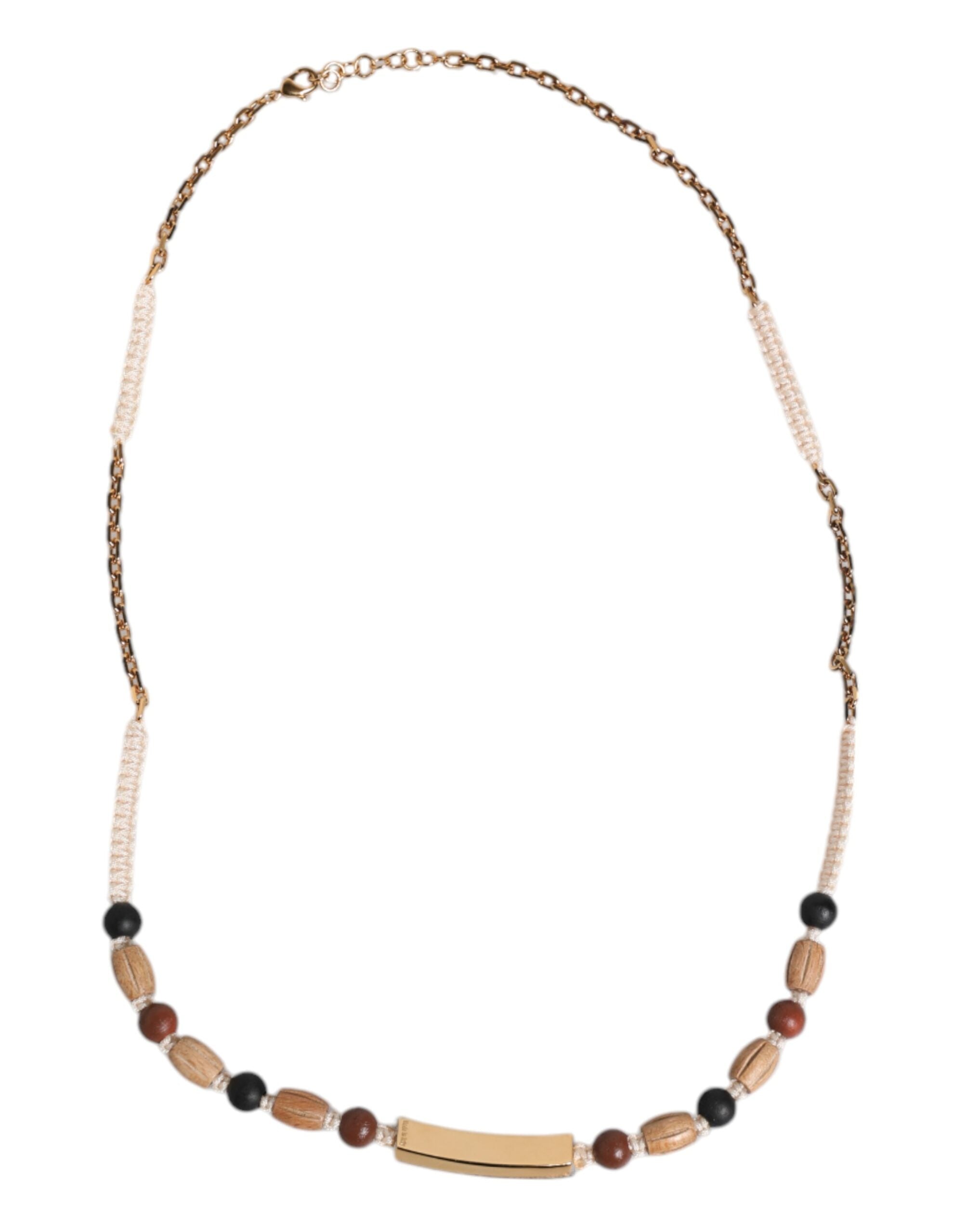 Black Gold Wooden Beaded Logo Pendant Necklace - ventzia
