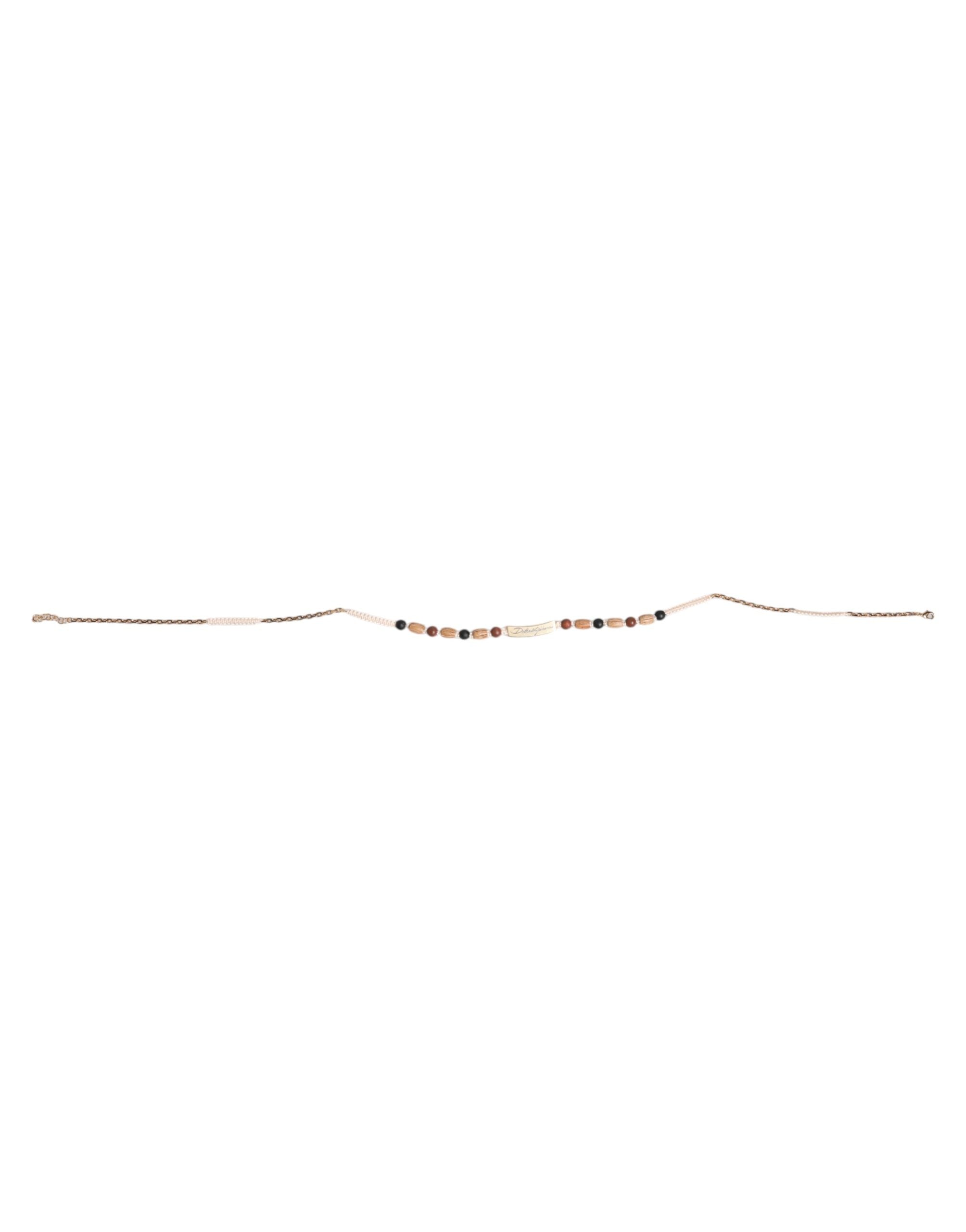 Black Gold Wooden Beaded Logo Pendant Necklace - ventzia