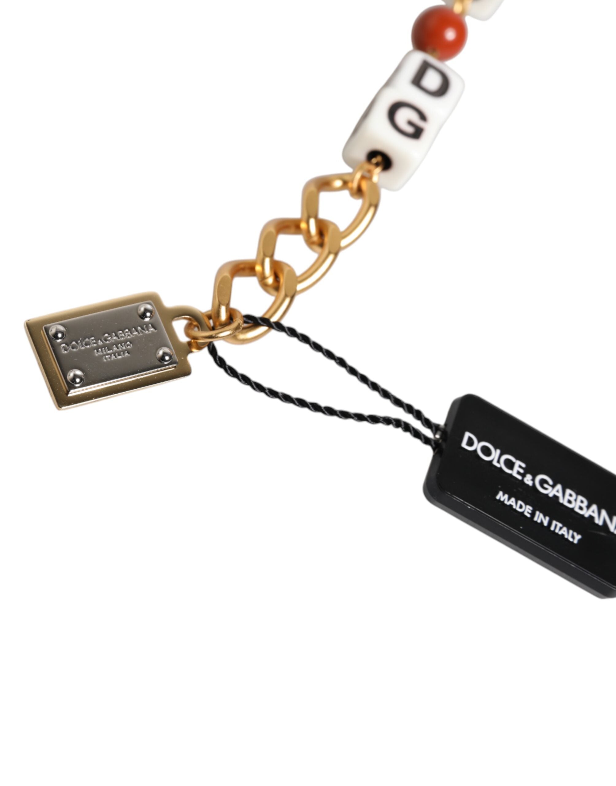 Multicolor Gold Tone Brass Chain DG Logo Dice Bracelet - ventzia
