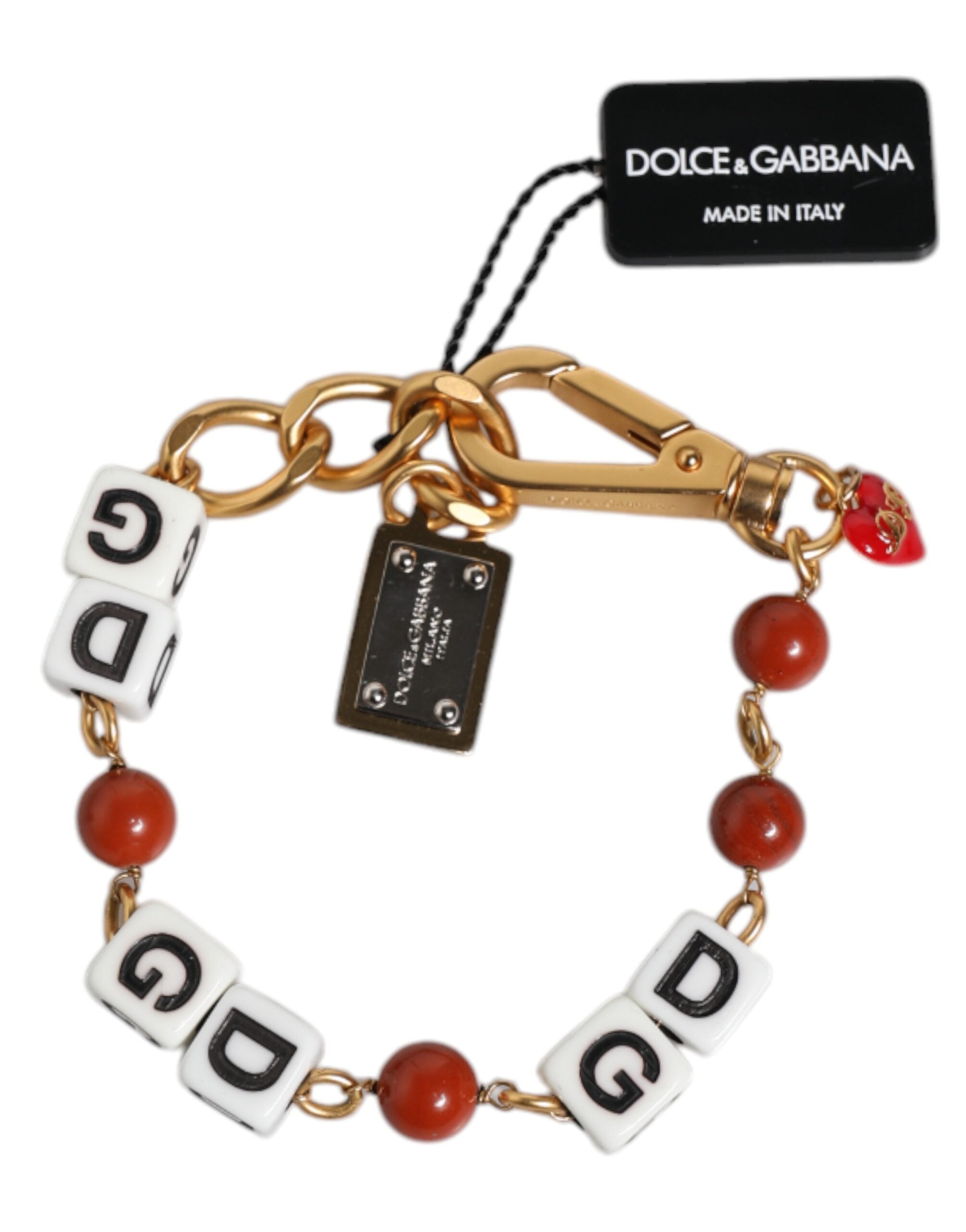 Multicolor Gold Tone Brass Chain DG Logo Dice Bracelet - ventzia