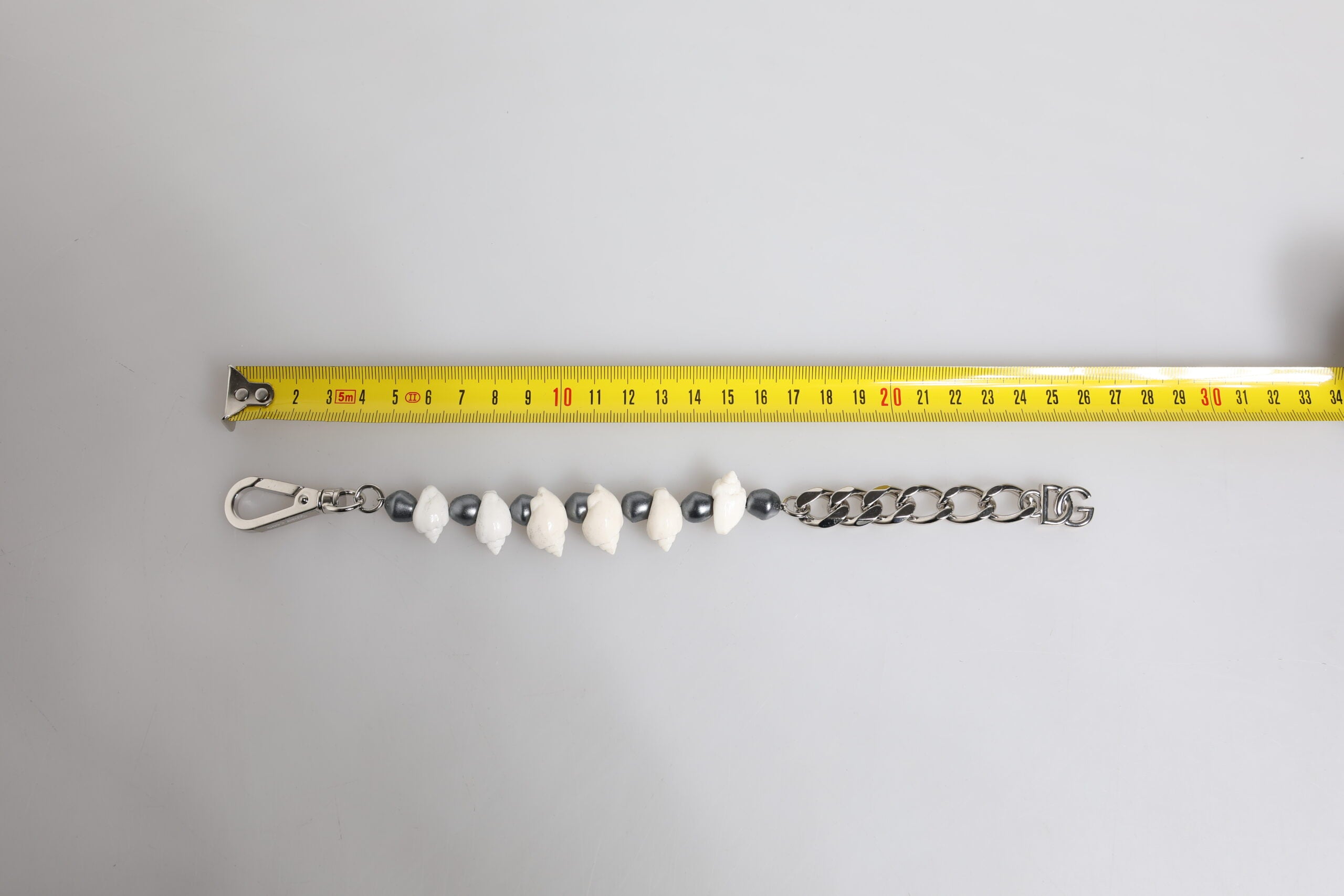 Silver Tone Brass Beaded Shell DG Logo Pendant Bracelet - ventzia