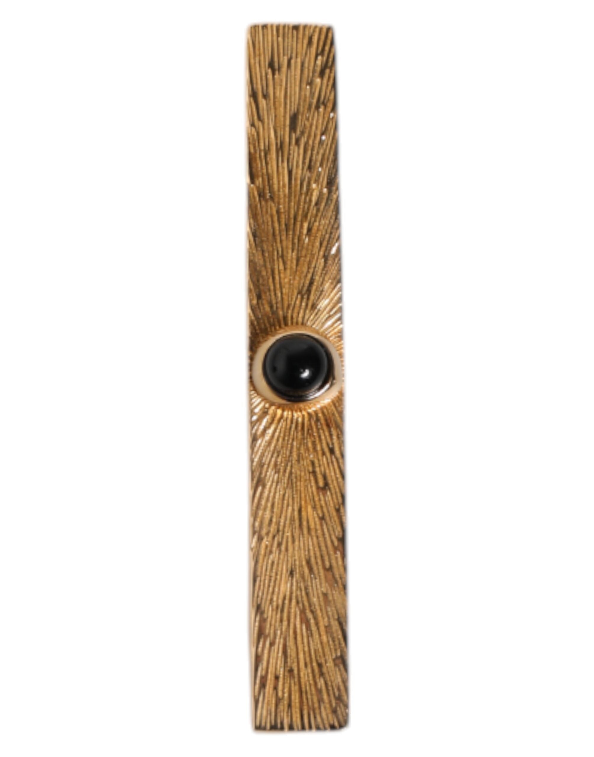 Black Sapphire Gold Tone Brass Tie Clip Bar - ventzia