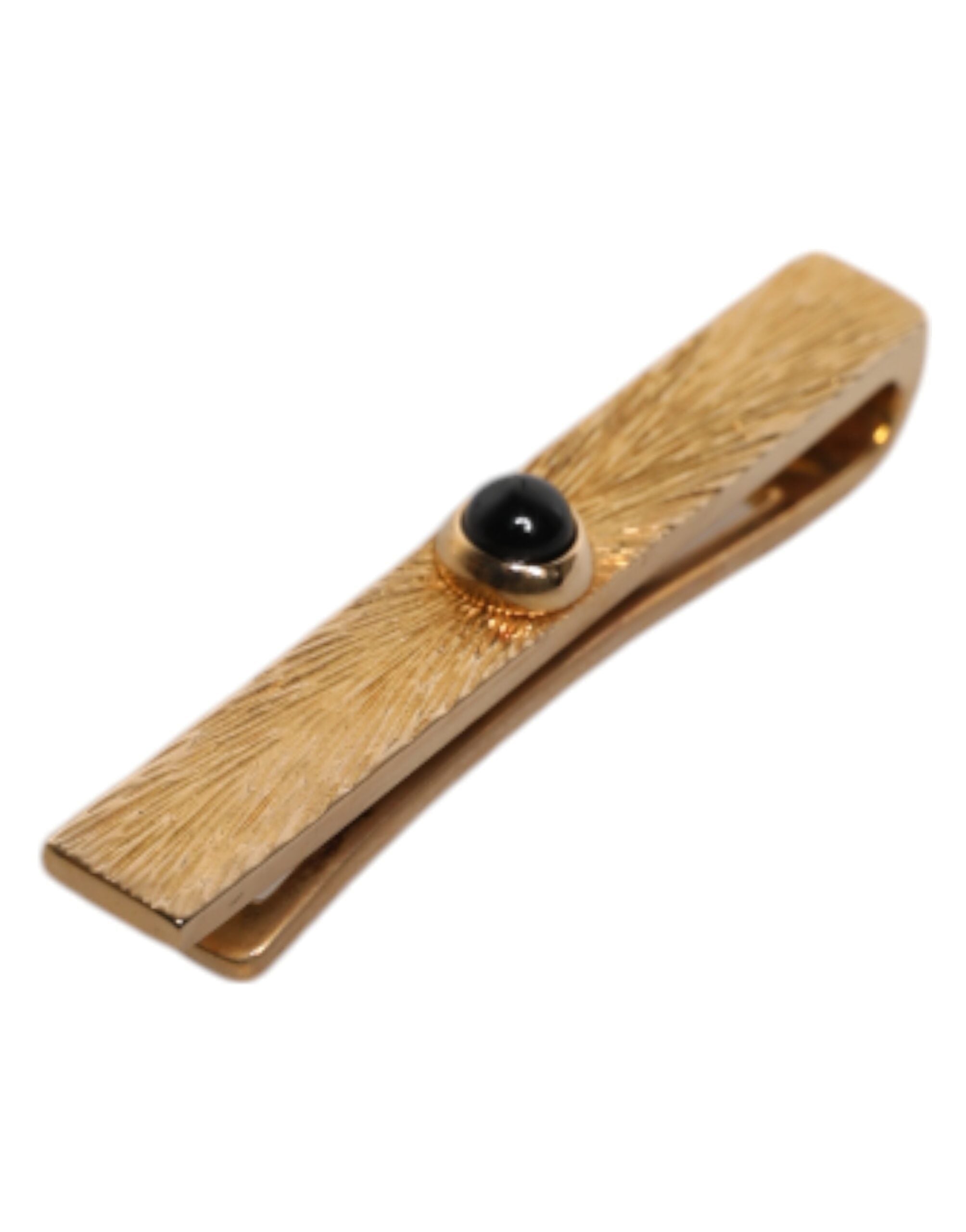 Black Sapphire Gold Tone Brass Tie Clip Bar - ventzia