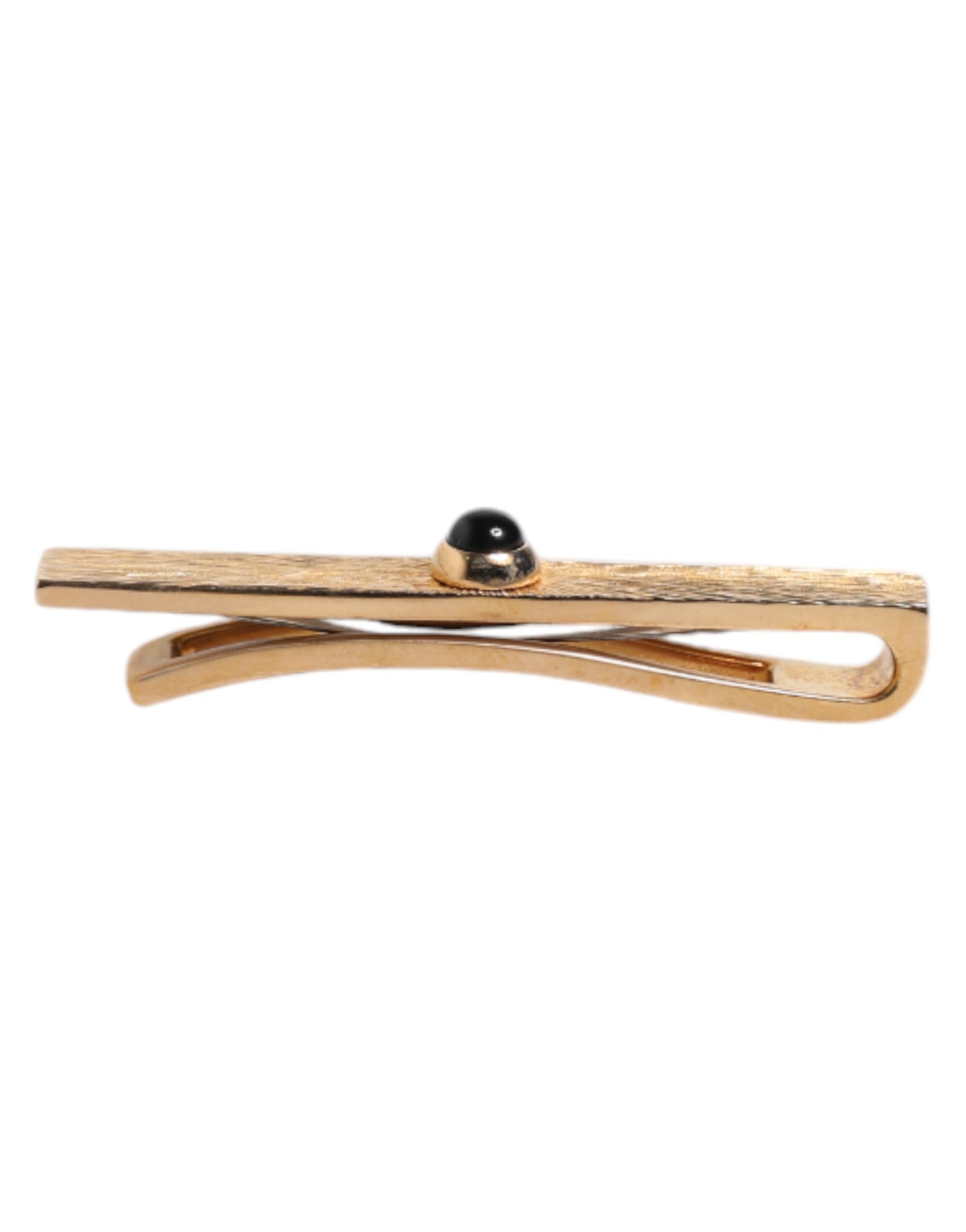 Black Sapphire Gold Tone Brass Tie Clip Bar - ventzia
