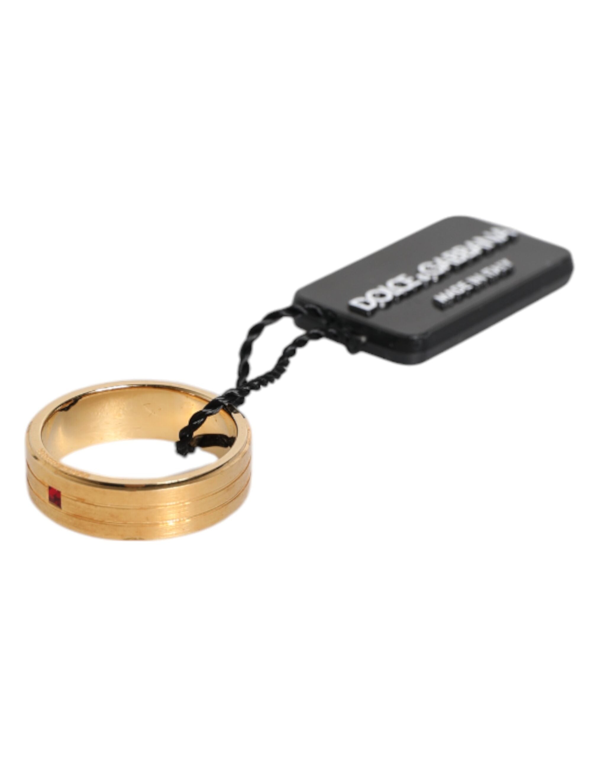 Gold Tone Brass Red Crystal DG Logo Ring - ventzia