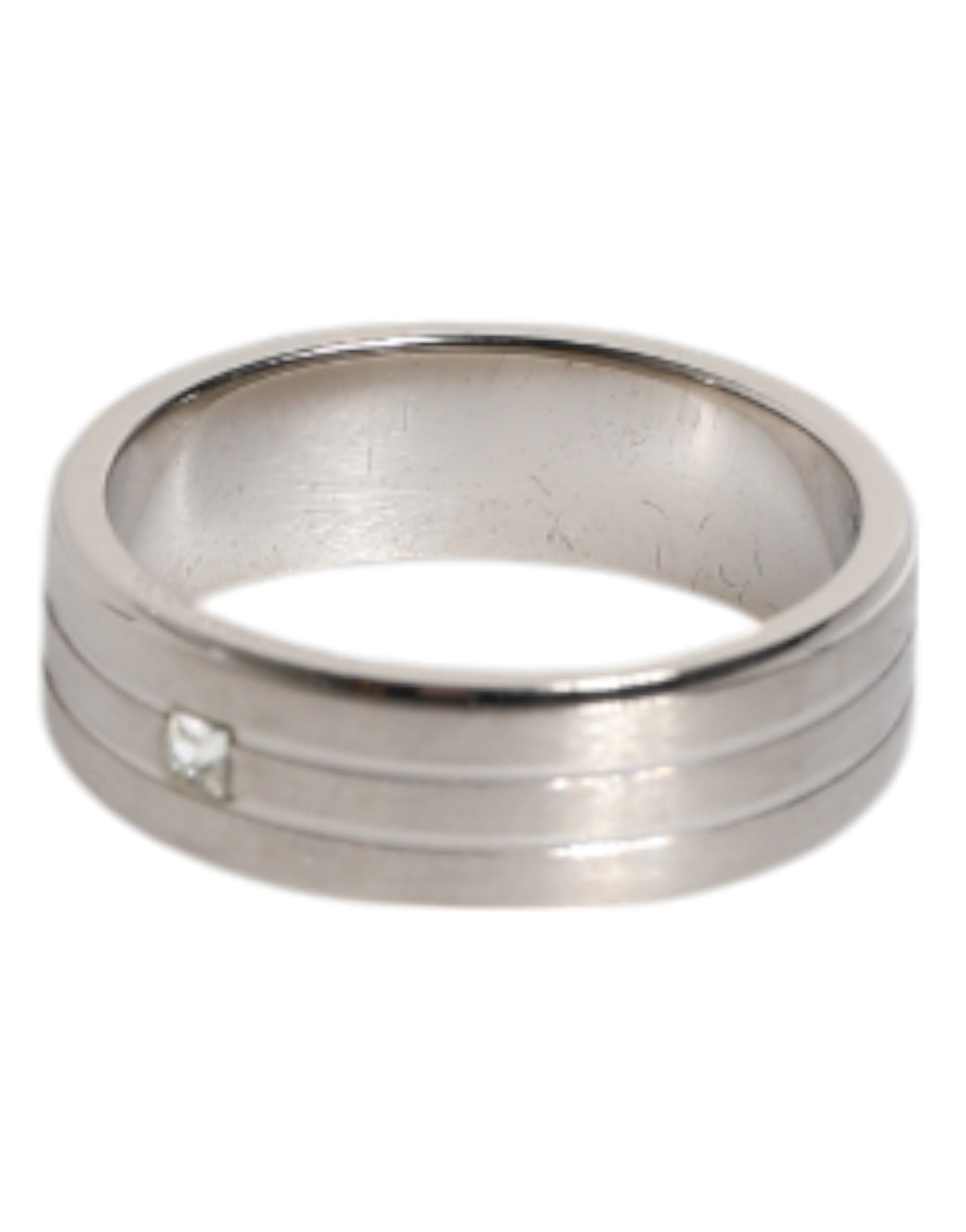Silver Tone Brass Clear Crystal DG Logo Ring - ventzia