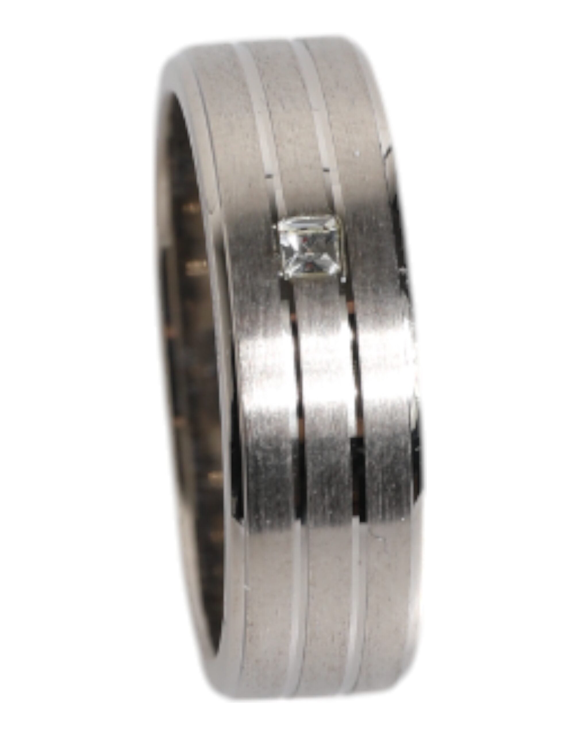 Silver Tone Brass Clear Crystal DG Logo Ring - ventzia