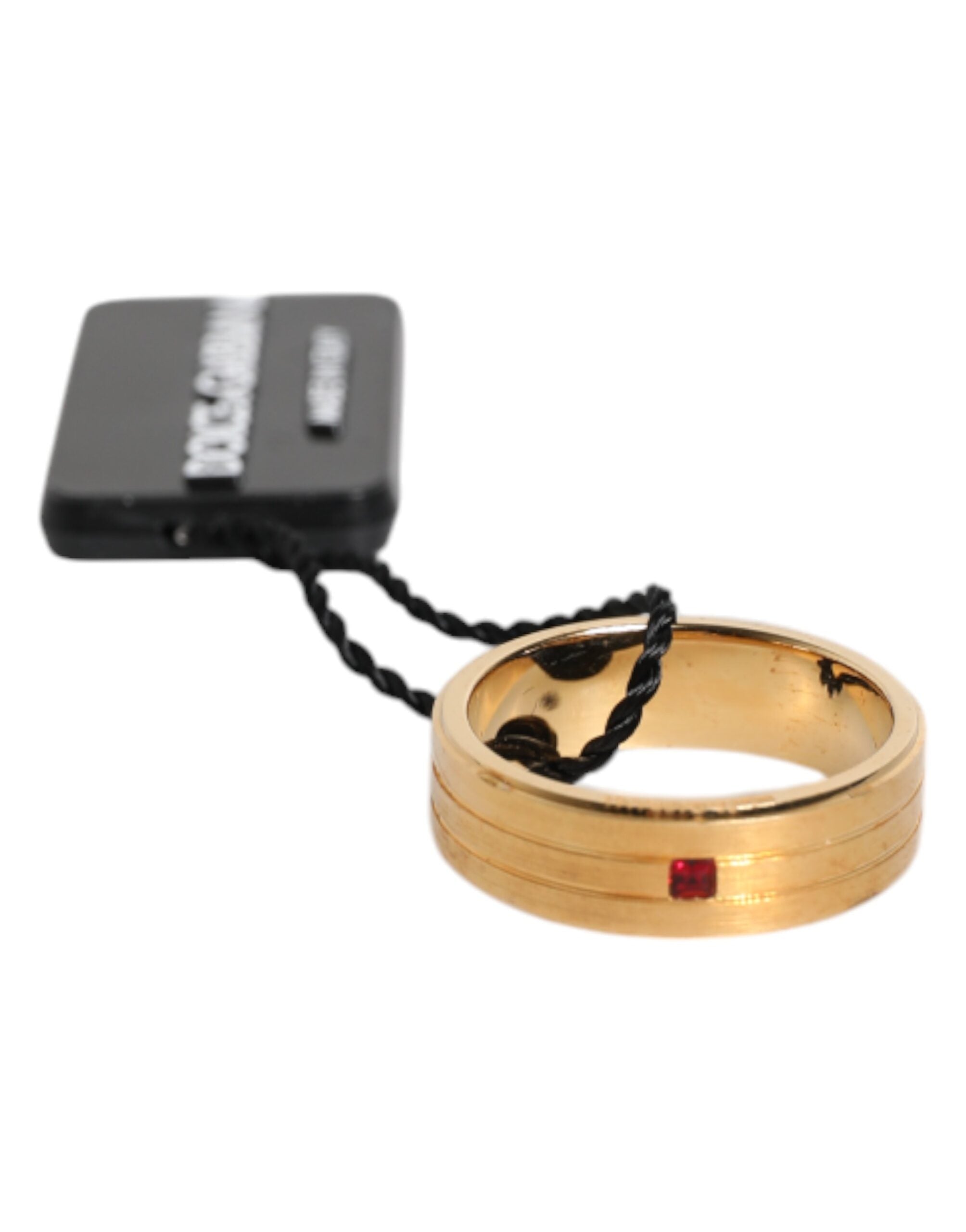 Gold Tone Brass Red Crystal DG Logo Ring - ventzia