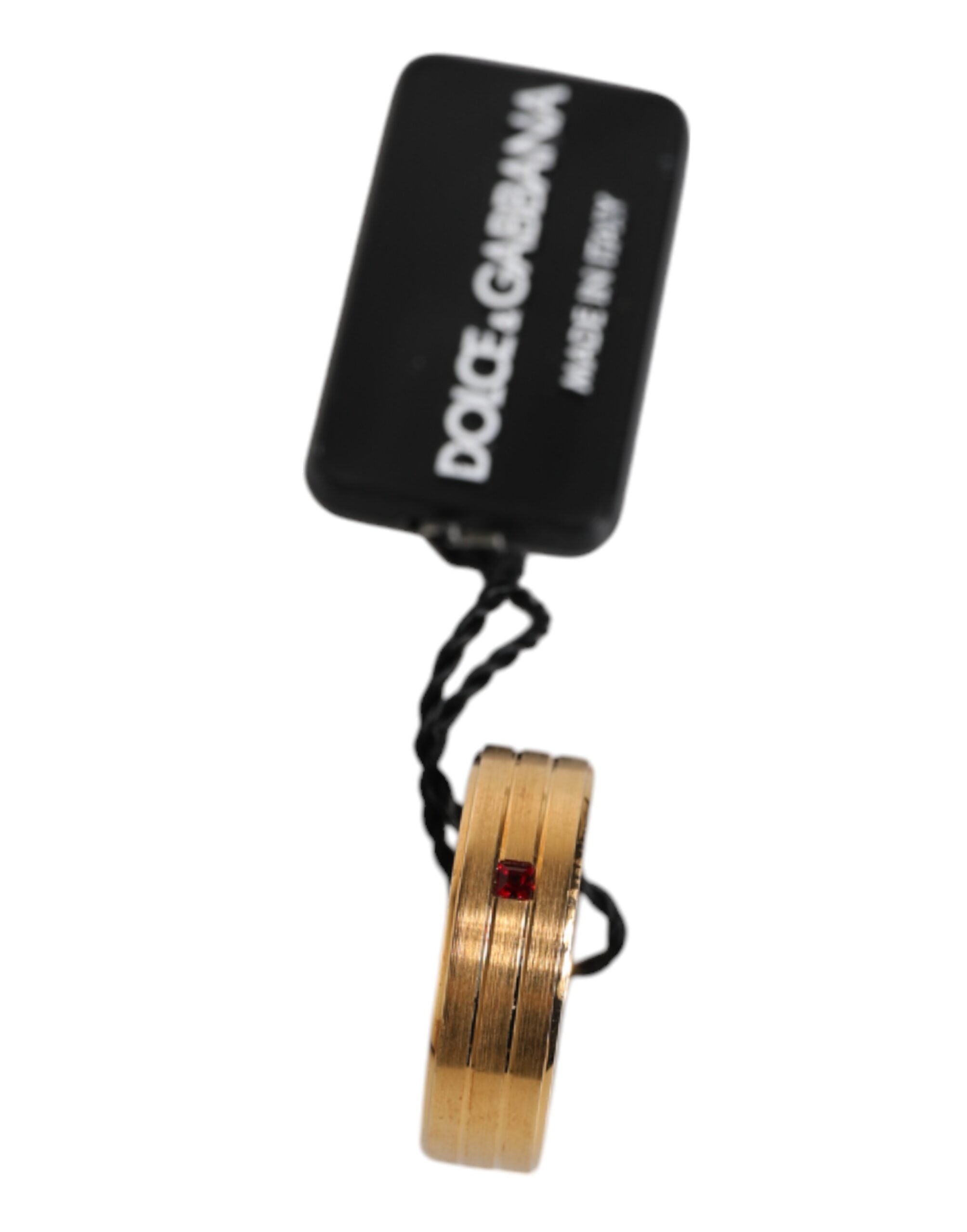 Gold Tone Brass Red Crystal DG Logo Ring - ventzia