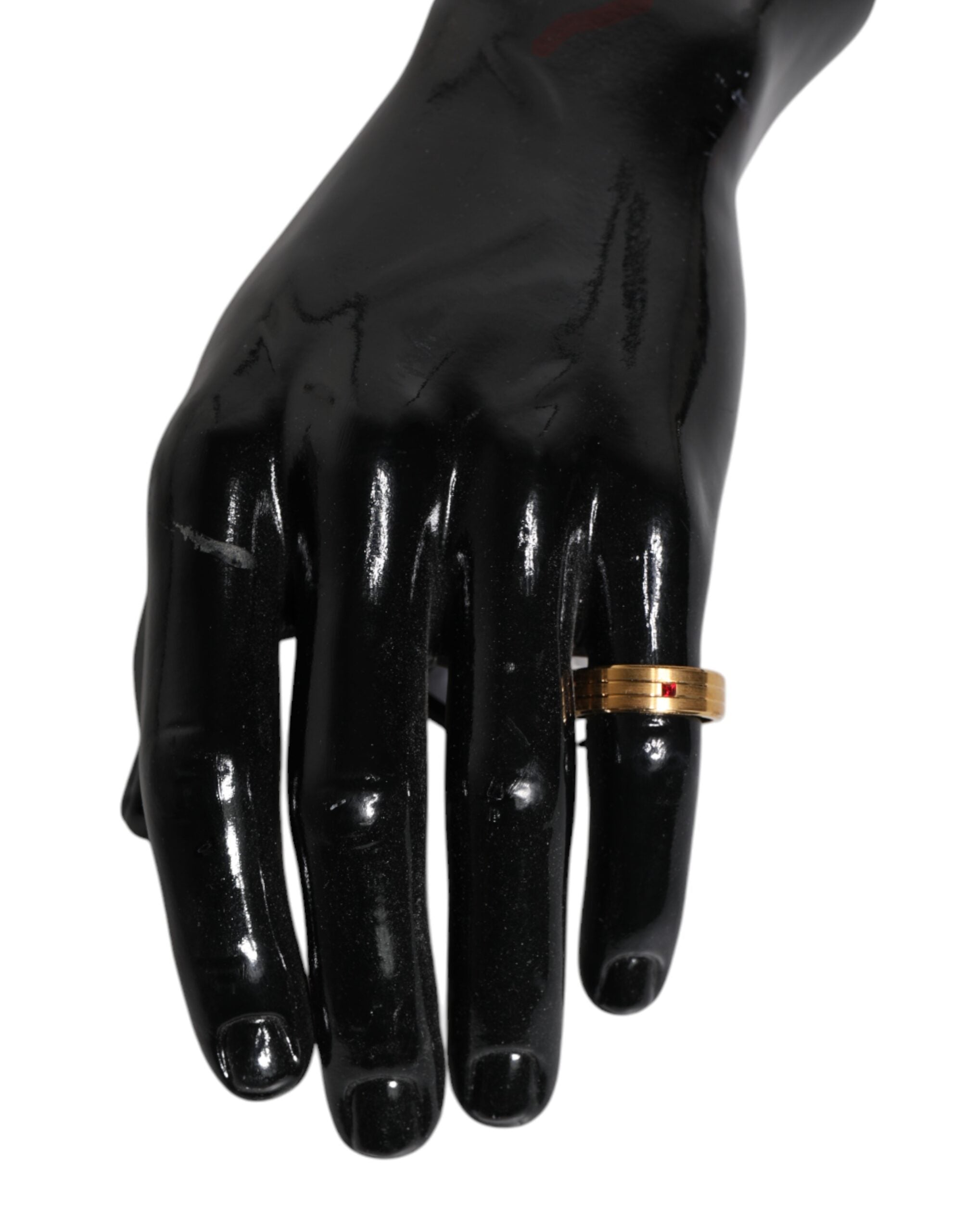 Gold Tone Brass Red Crystal DG Logo Ring - ventzia