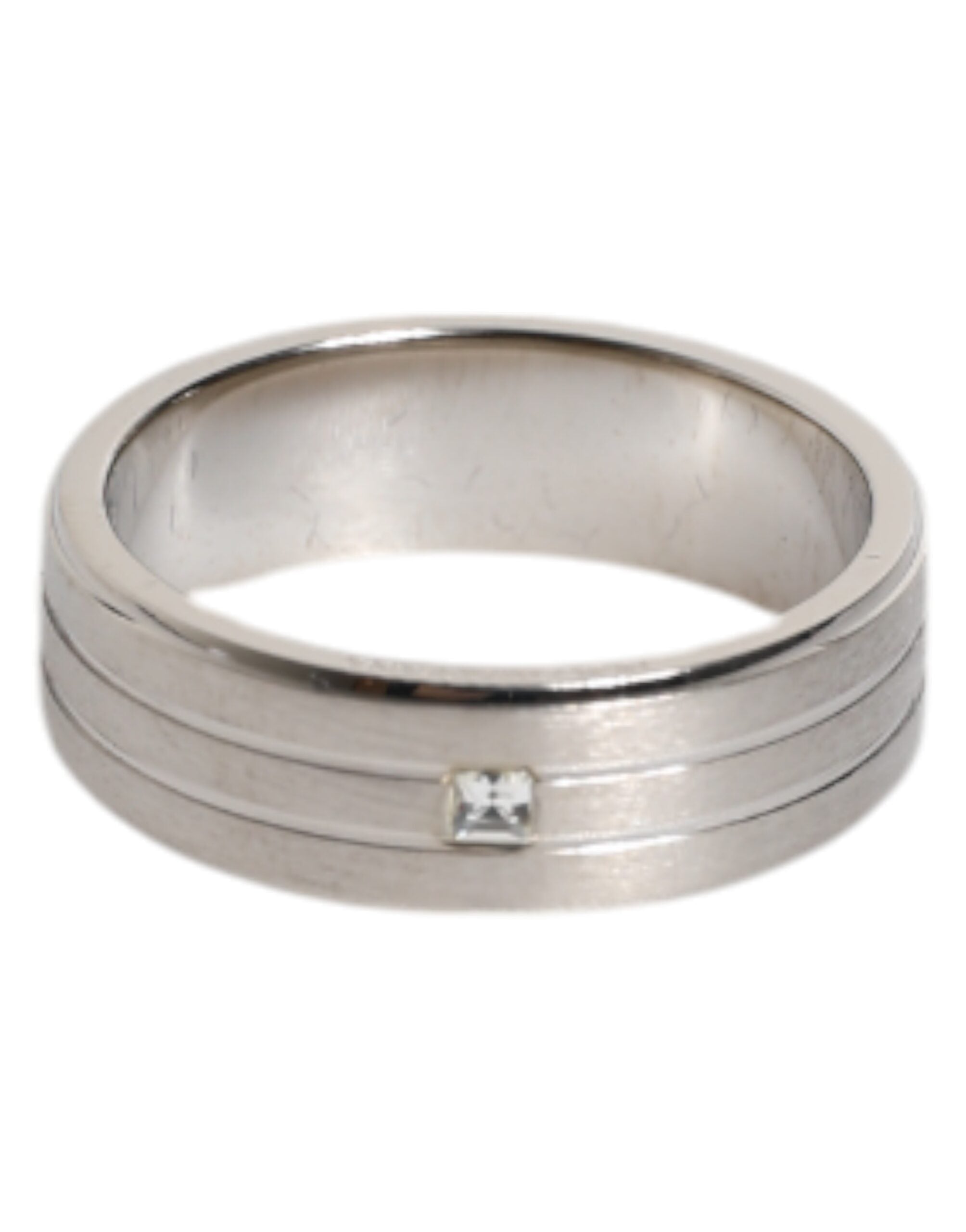 Silver Tone Brass Clear Crystal DG Logo Ring - ventzia