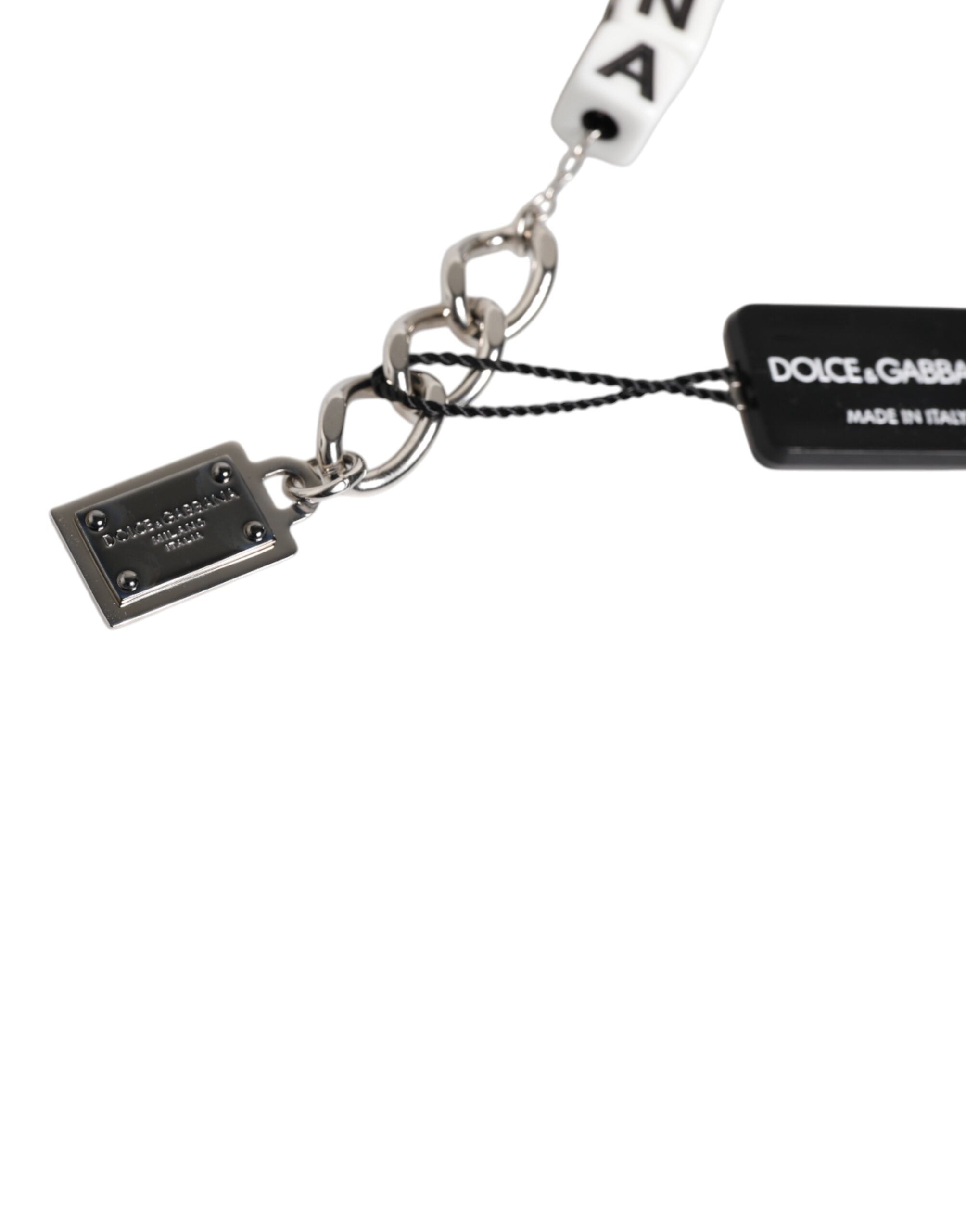 Silver Brass Chain Dice Logo Embellished Charm Bracelet - ventzia