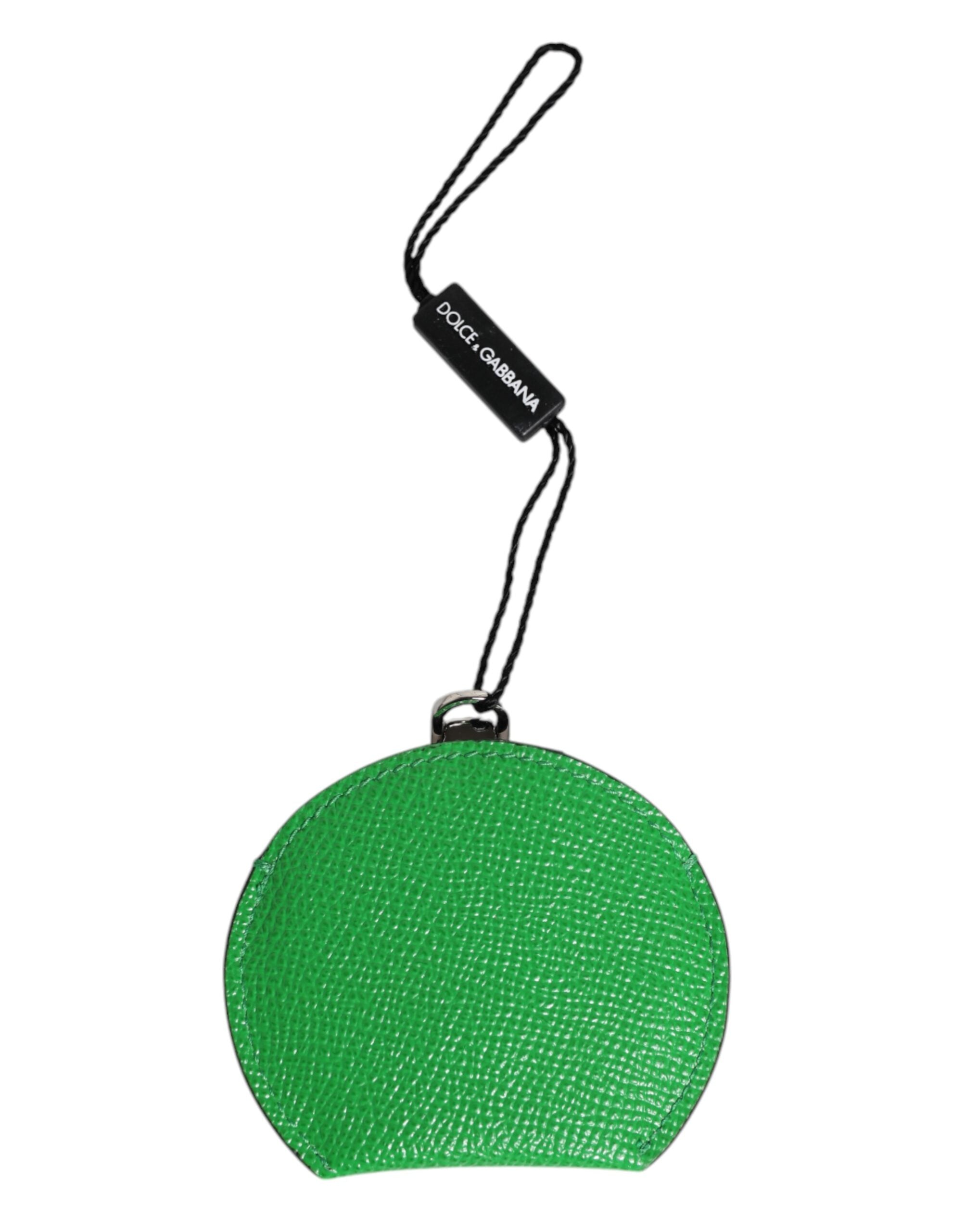 Green Calfskin Leather Round Logo Hand Mirror Holder - ventzia