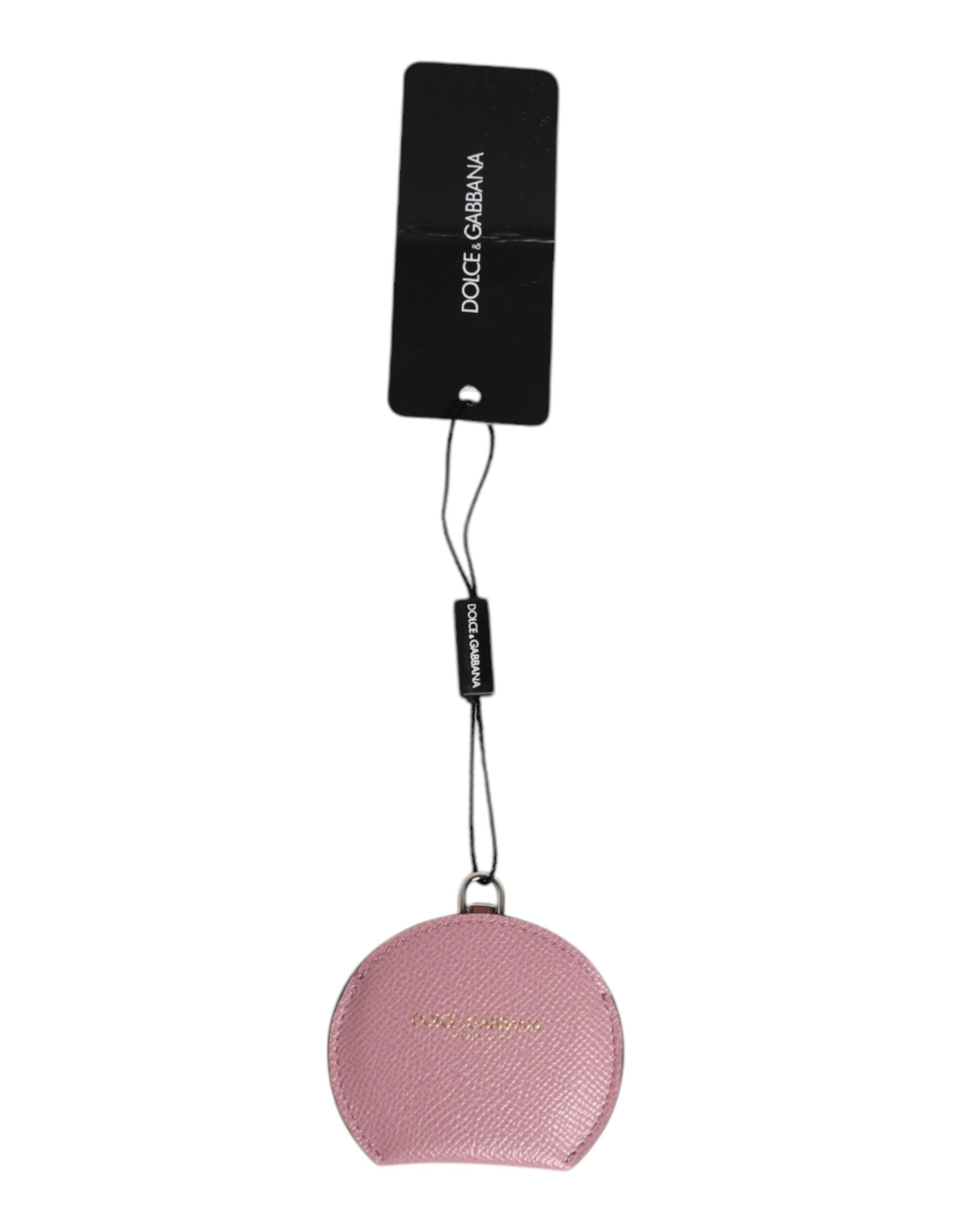Pink Calfskin Leather Round Logo Hand Mirror Holder - ventzia