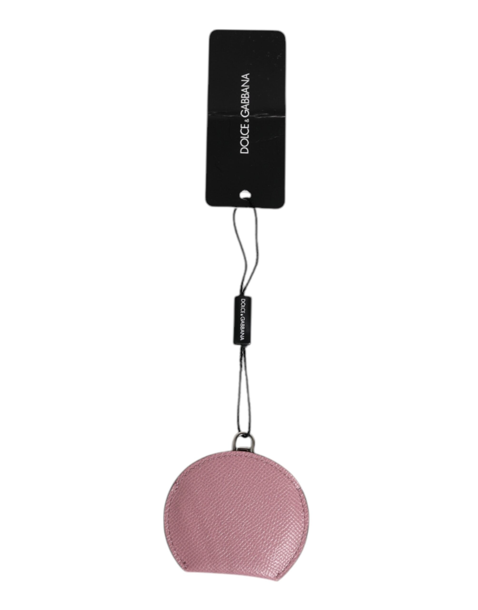 Pink Calfskin Leather Round Logo Hand Mirror Holder - ventzia
