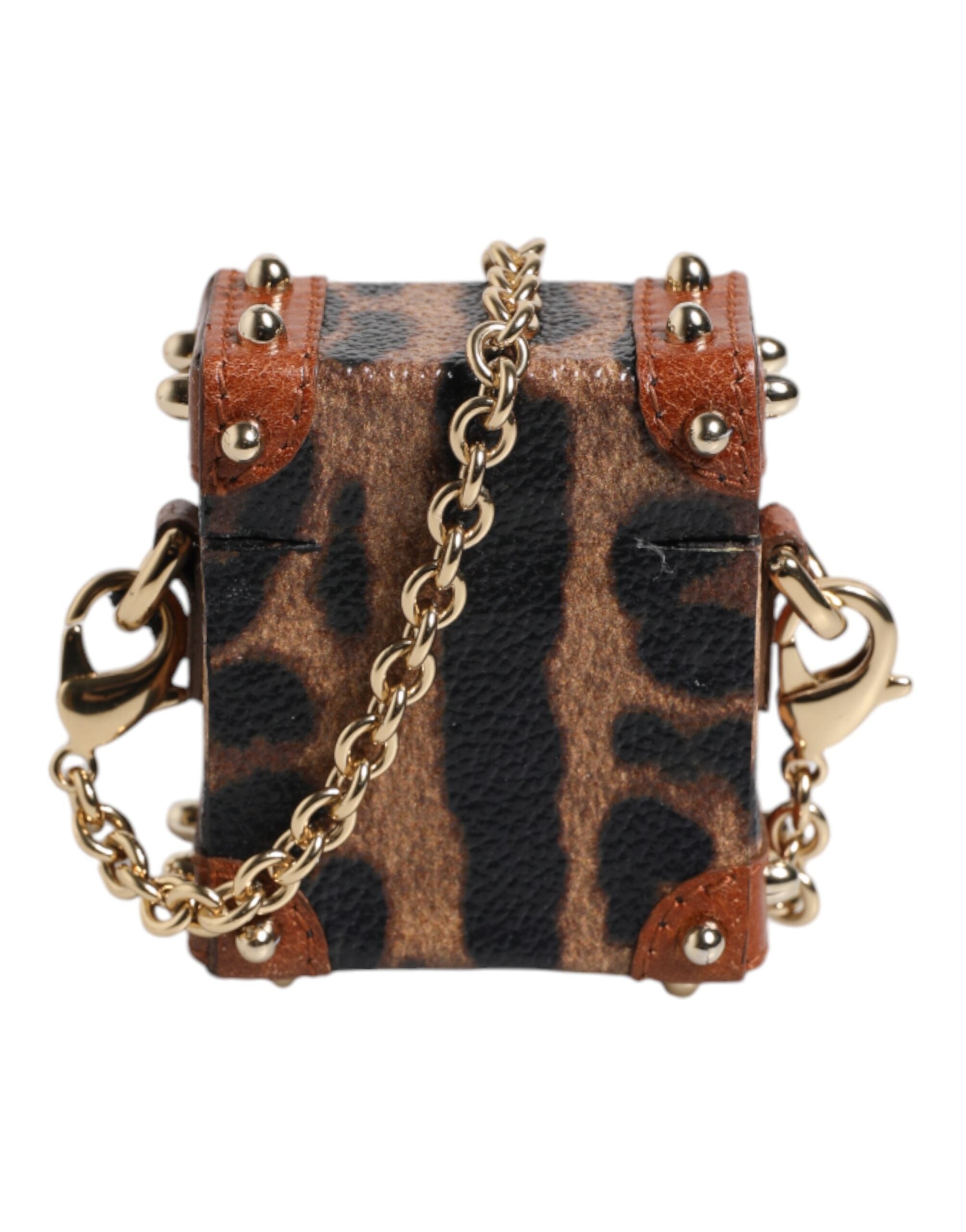 Brown Leopard Metal Logo Plaque Gold Chain Airpods Case - ventzia