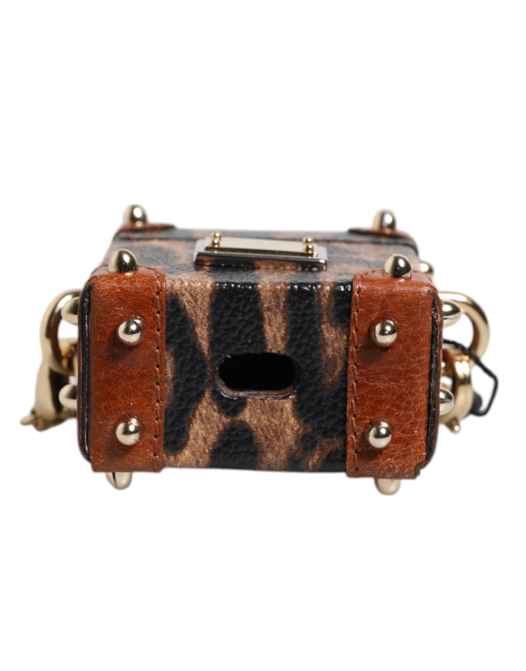 Brown Leopard Metal Logo Plaque Gold Chain Airpods Case - ventzia