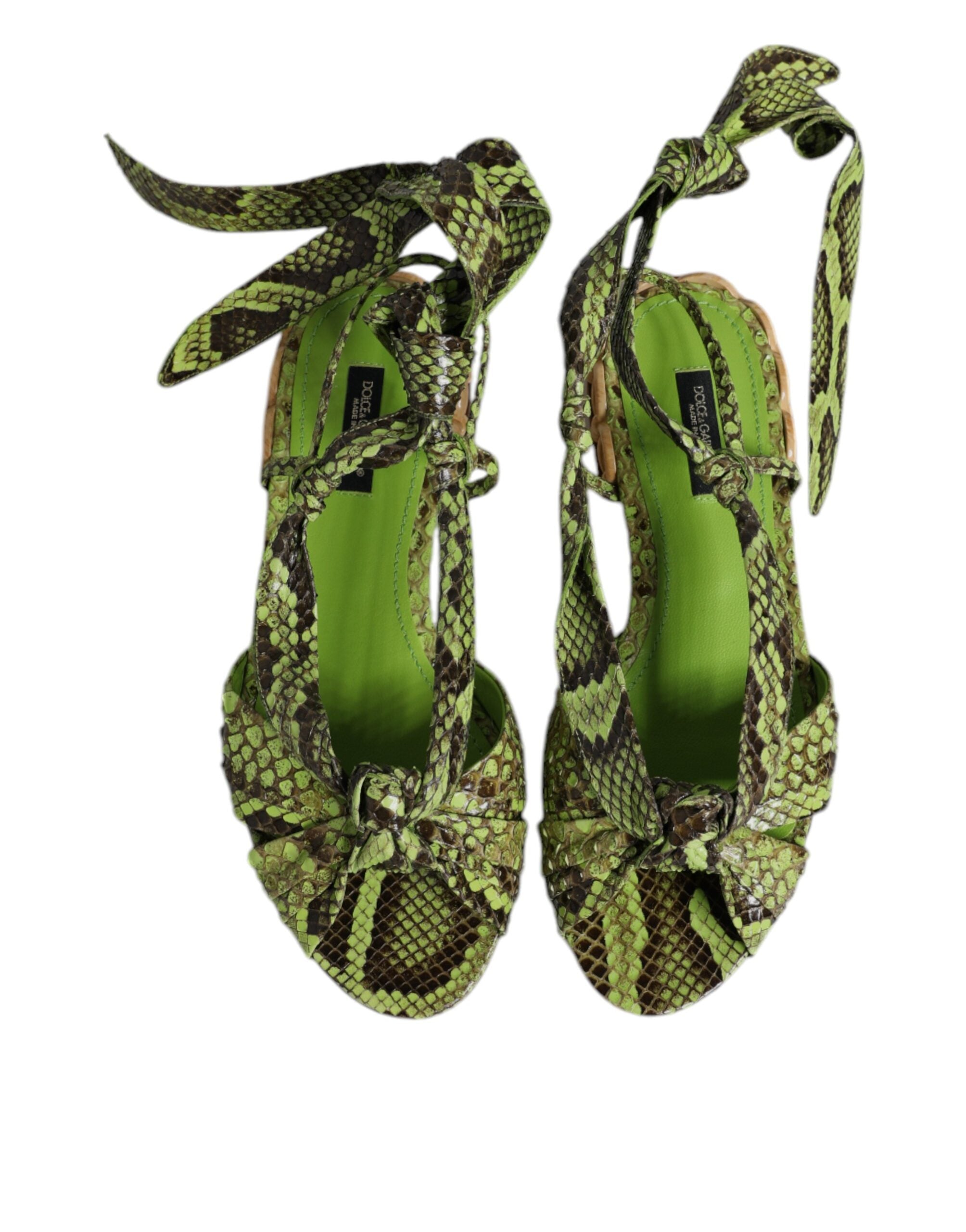 Green Animal Print Ankle Wrap Sandals Shoes - ventzia