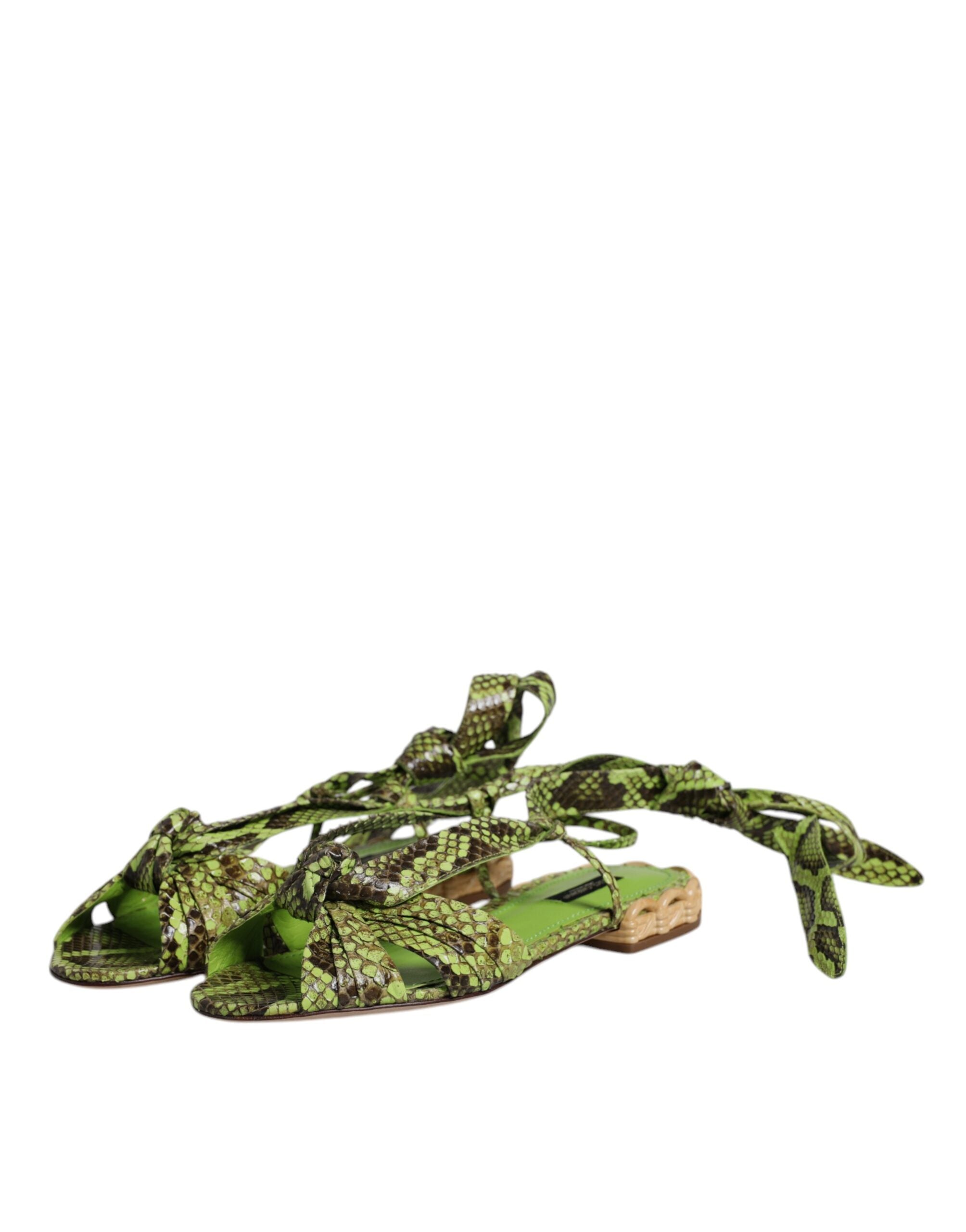 Green Animal Print Ankle Wrap Sandals Shoes - ventzia