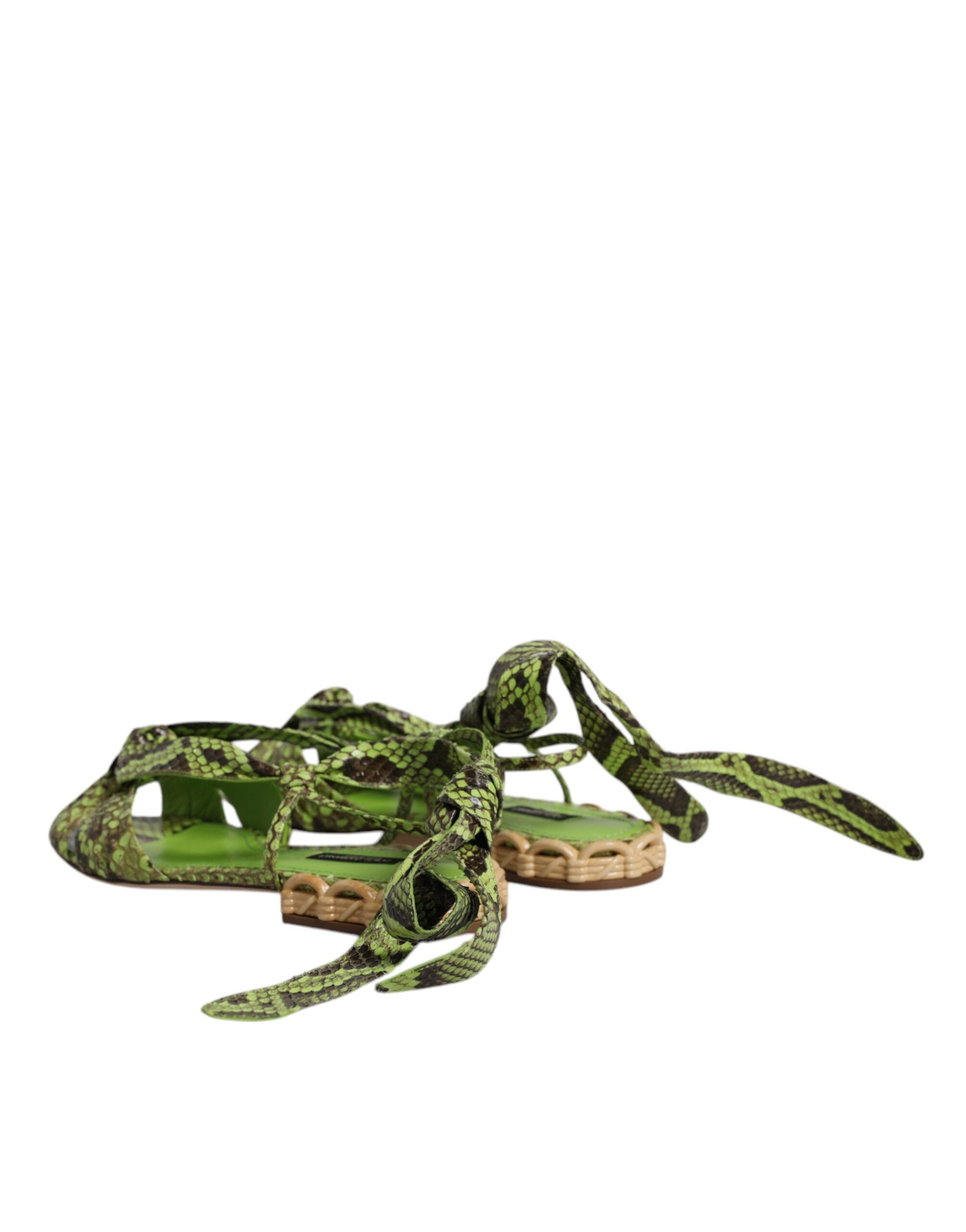 Green Animal Print Ankle Wrap Sandals Shoes - ventzia