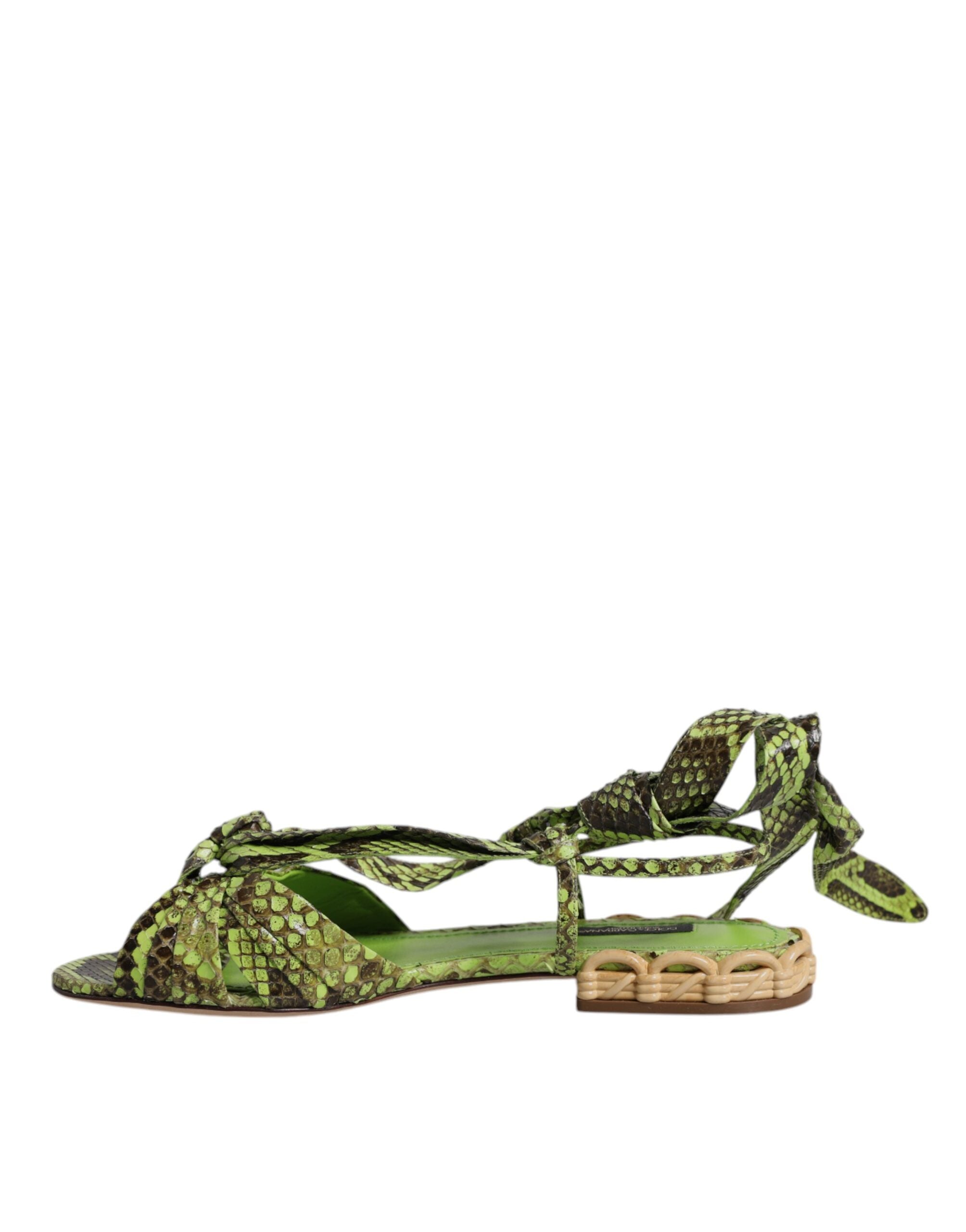 Green Animal Print Ankle Wrap Sandals Shoes - ventzia