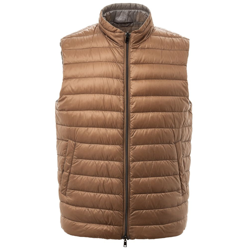 Brown Polyamide Sleveless Jacket - ventzia