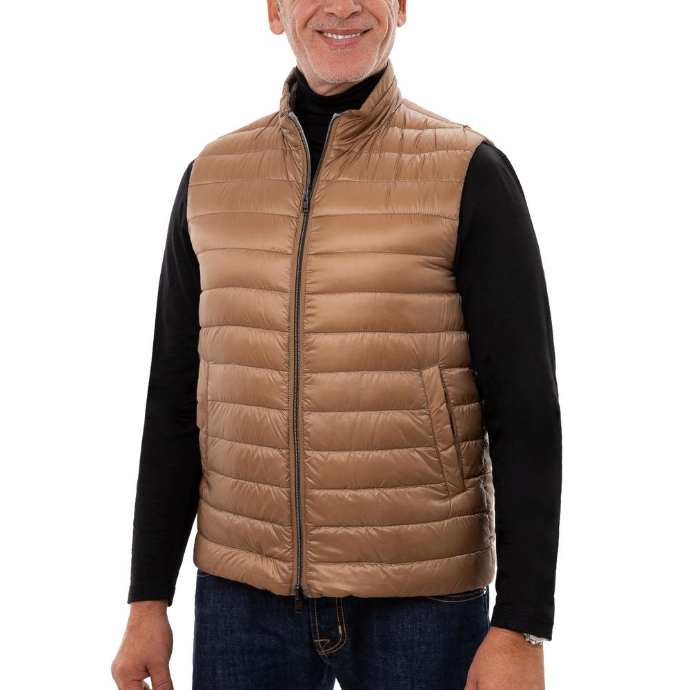 Brown Polyamide Sleveless Jacket - ventzia
