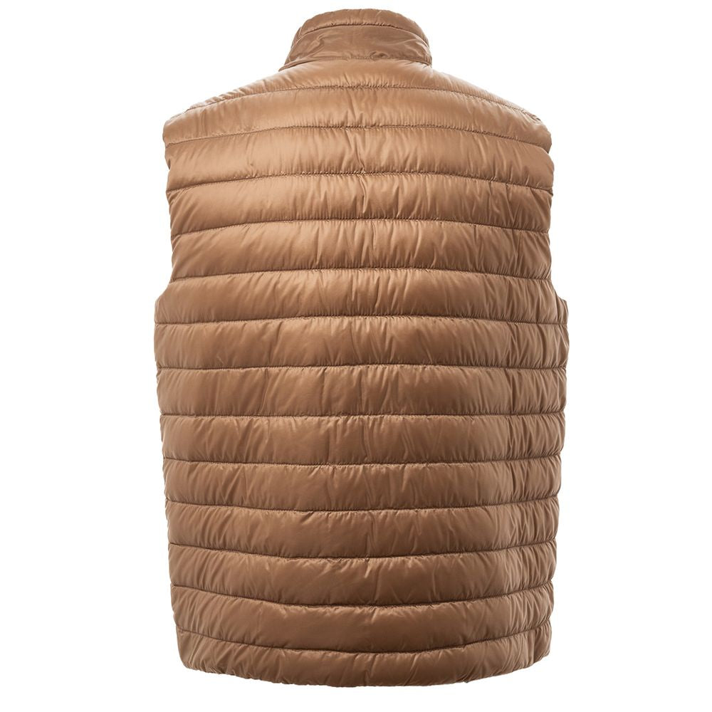 Brown Polyamide Sleveless Jacket - ventzia
