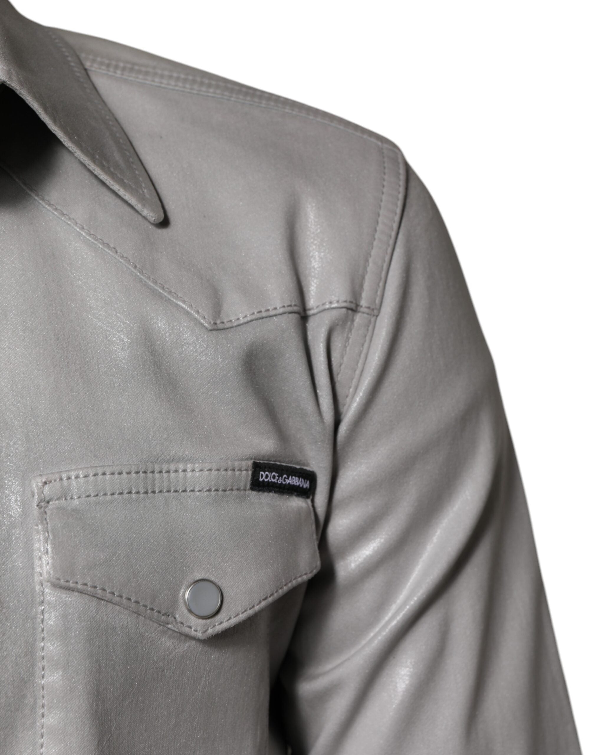 Metallic Gray Cotton Button Down Shirt - ventzia