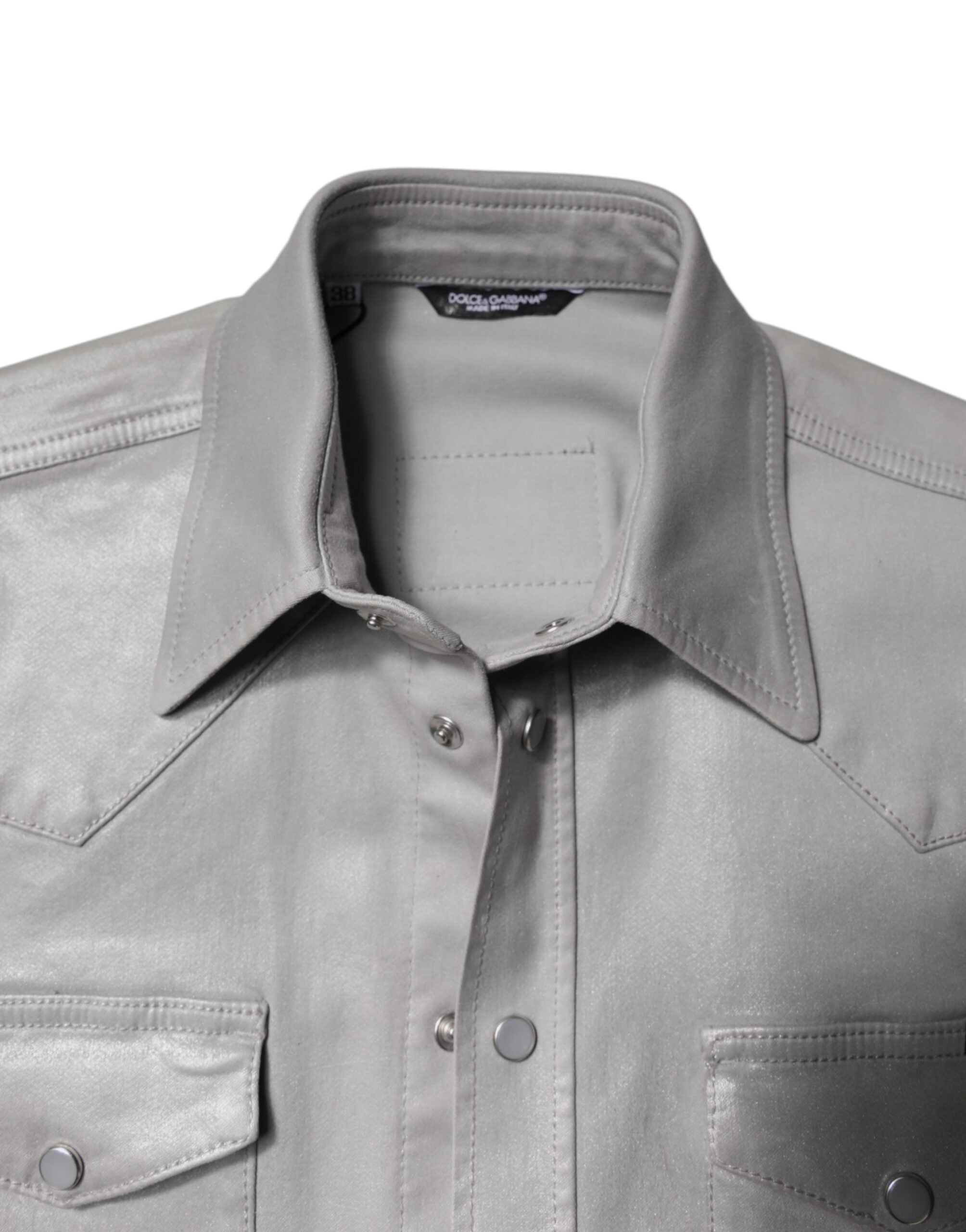 Metallic Gray Cotton Button Down Shirt - ventzia