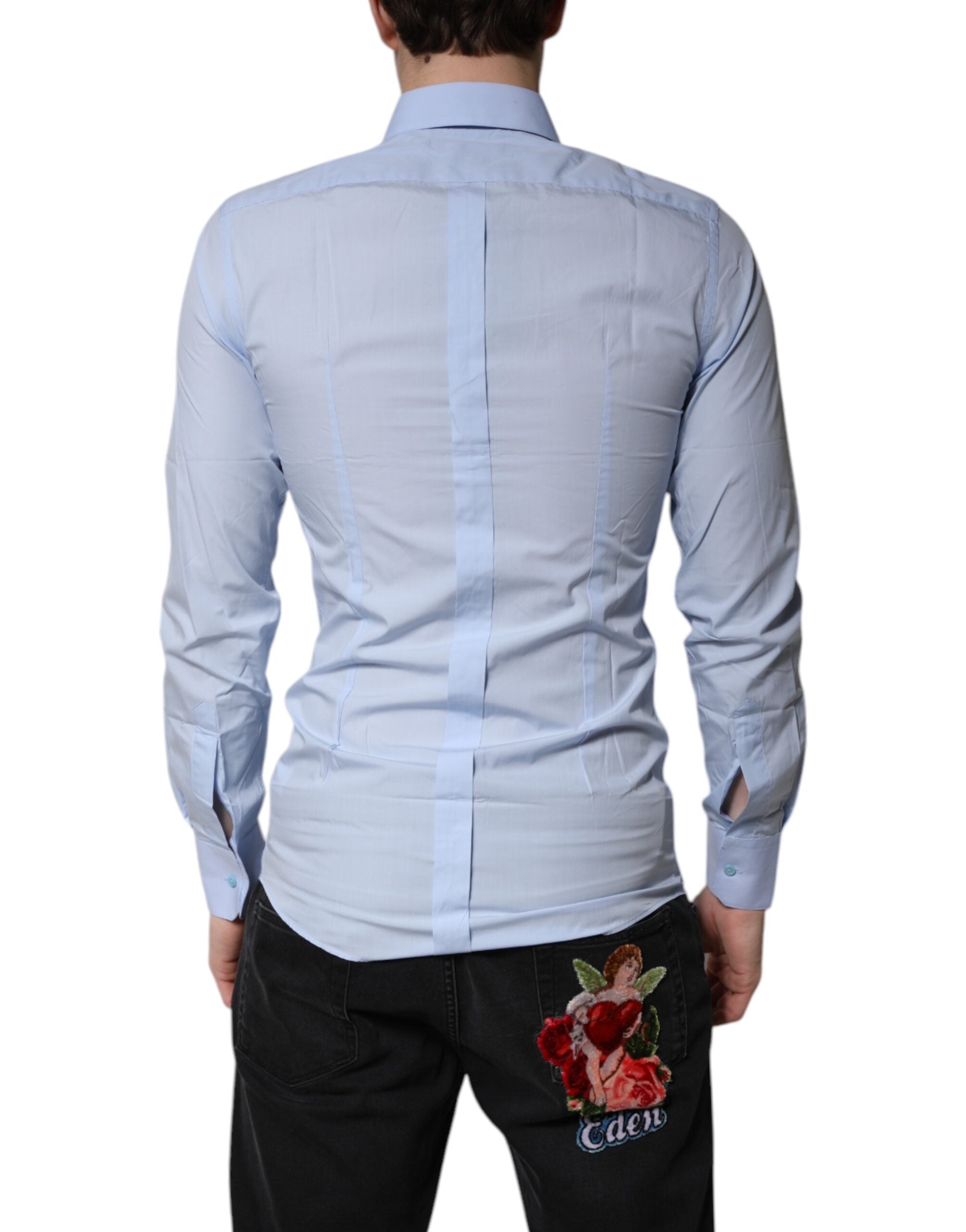 Light Blue Cotton GOLD Dress Formal Shirt - ventzia